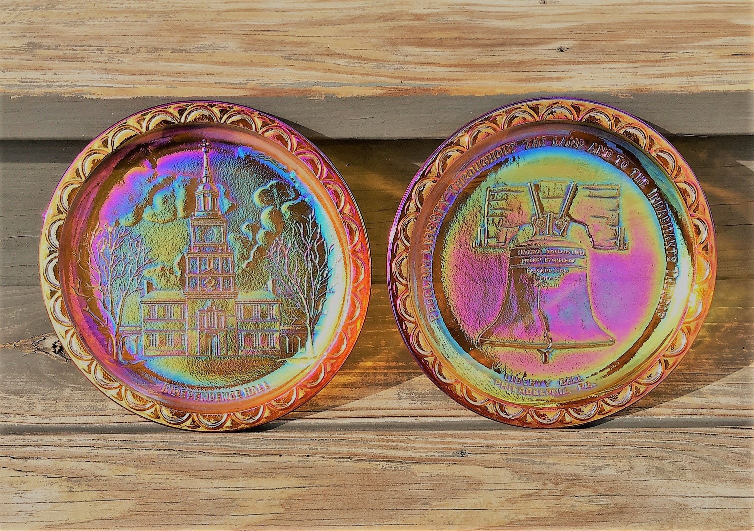 Set of 4 American Bicentennial Commemorative Plates WITH BONUS Indiana Glass Company Gold