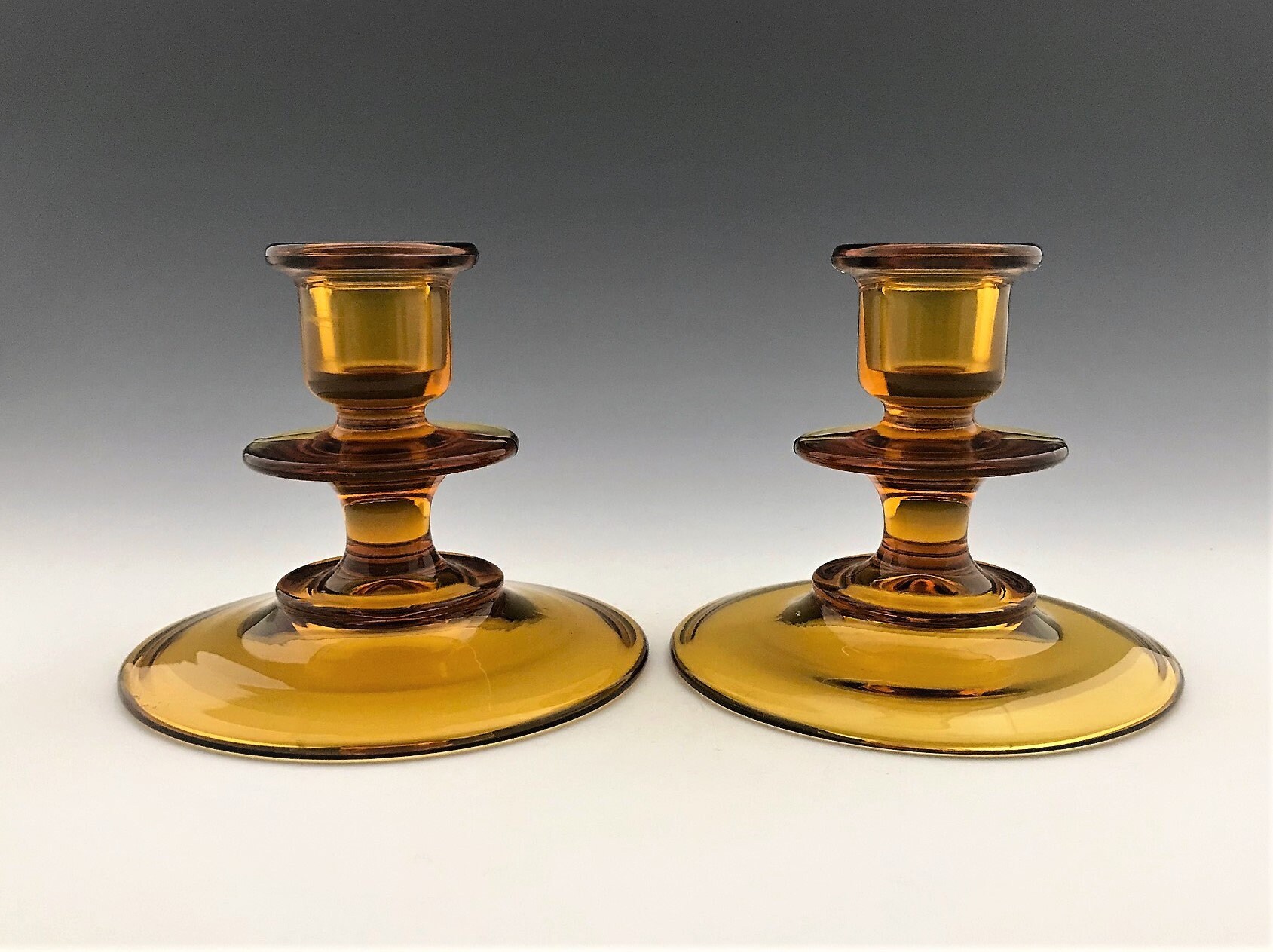Diamond Glass Company 625 Amber Glass Candlestick Holders Hard to