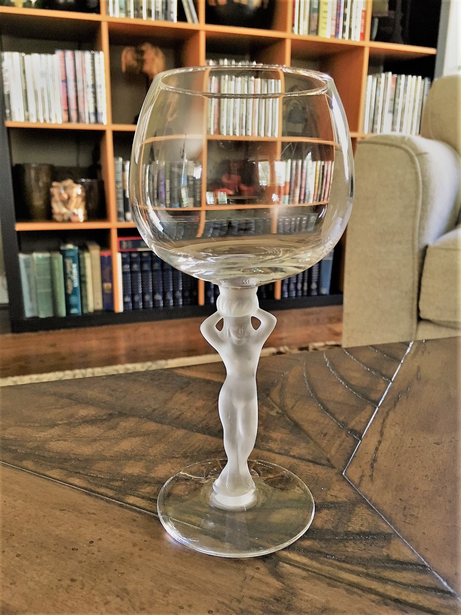 Vintage Bayel Wine Glass Frosted Female Nude Stem Sexy