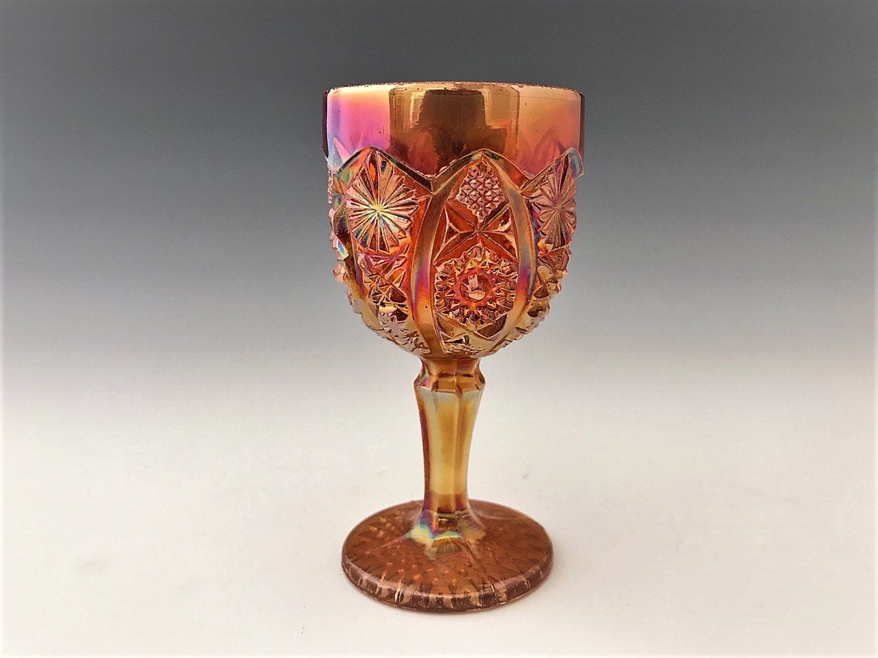 Set of 4 Carnival Glass Wine Goblets Iridescent Cordials Imperial