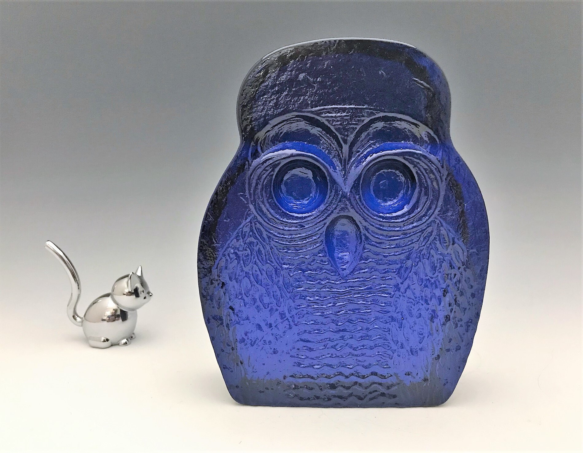 Blenko Glass Owl Bookend Hard to Find Cobalt Blue Color