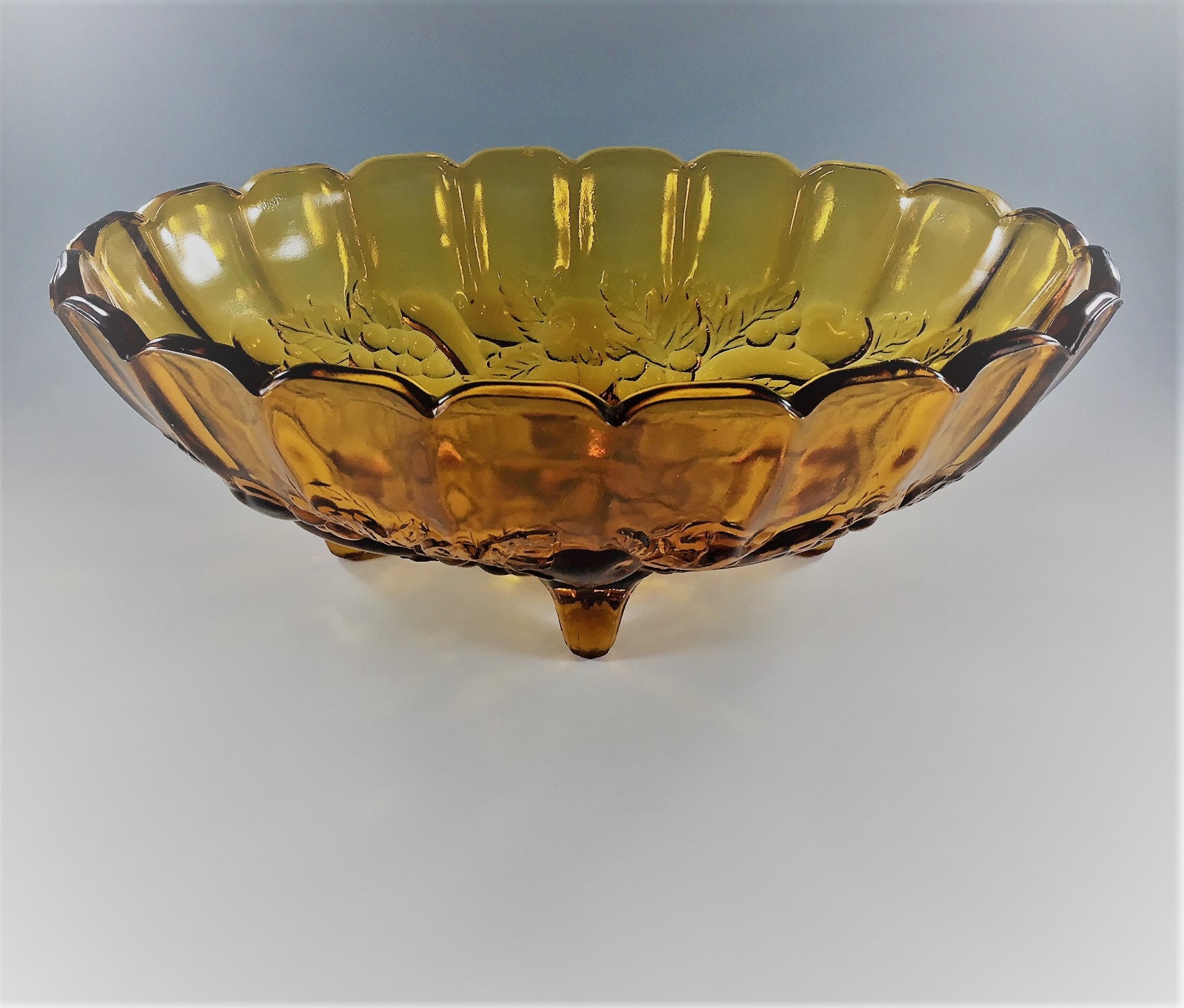Vintage Indiana Amber Glass Centerpiece Bowl Fruit Bowl Garland