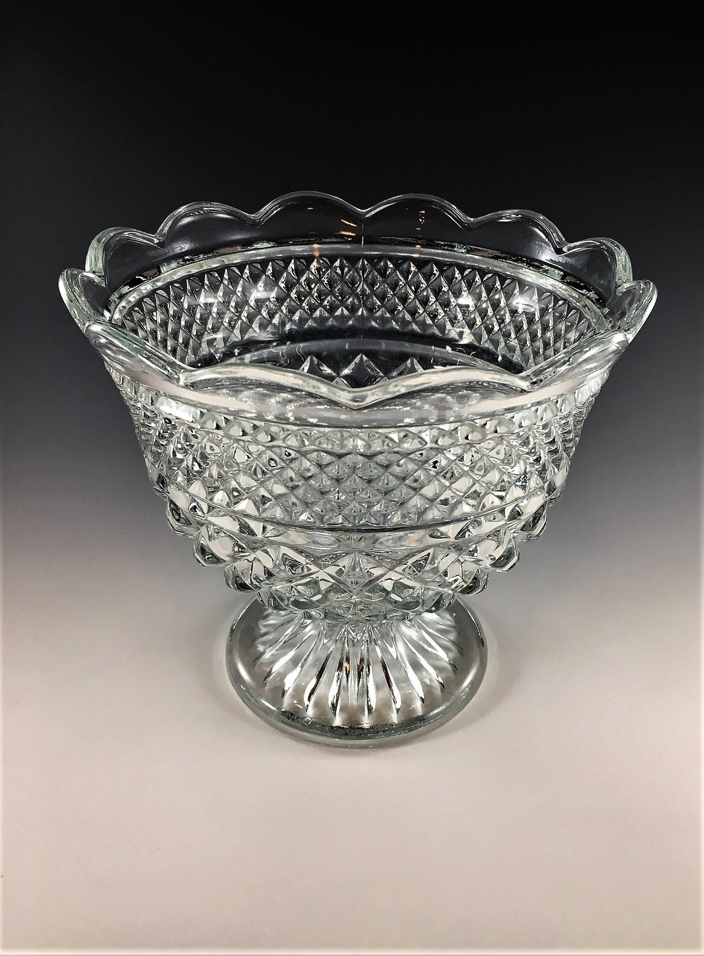 Vintage Anchor Hocking Footed Bowl Wexford Pattern Centerpiece Bowl