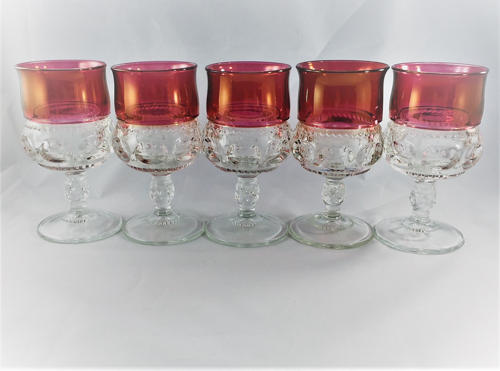 Set of 5 Vintage King's Crown Glass Water Goblets Ruby Red Classic