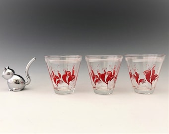Hazel Atlas Red Rooster Juice Glasses - Shot Glasses - Set of Three