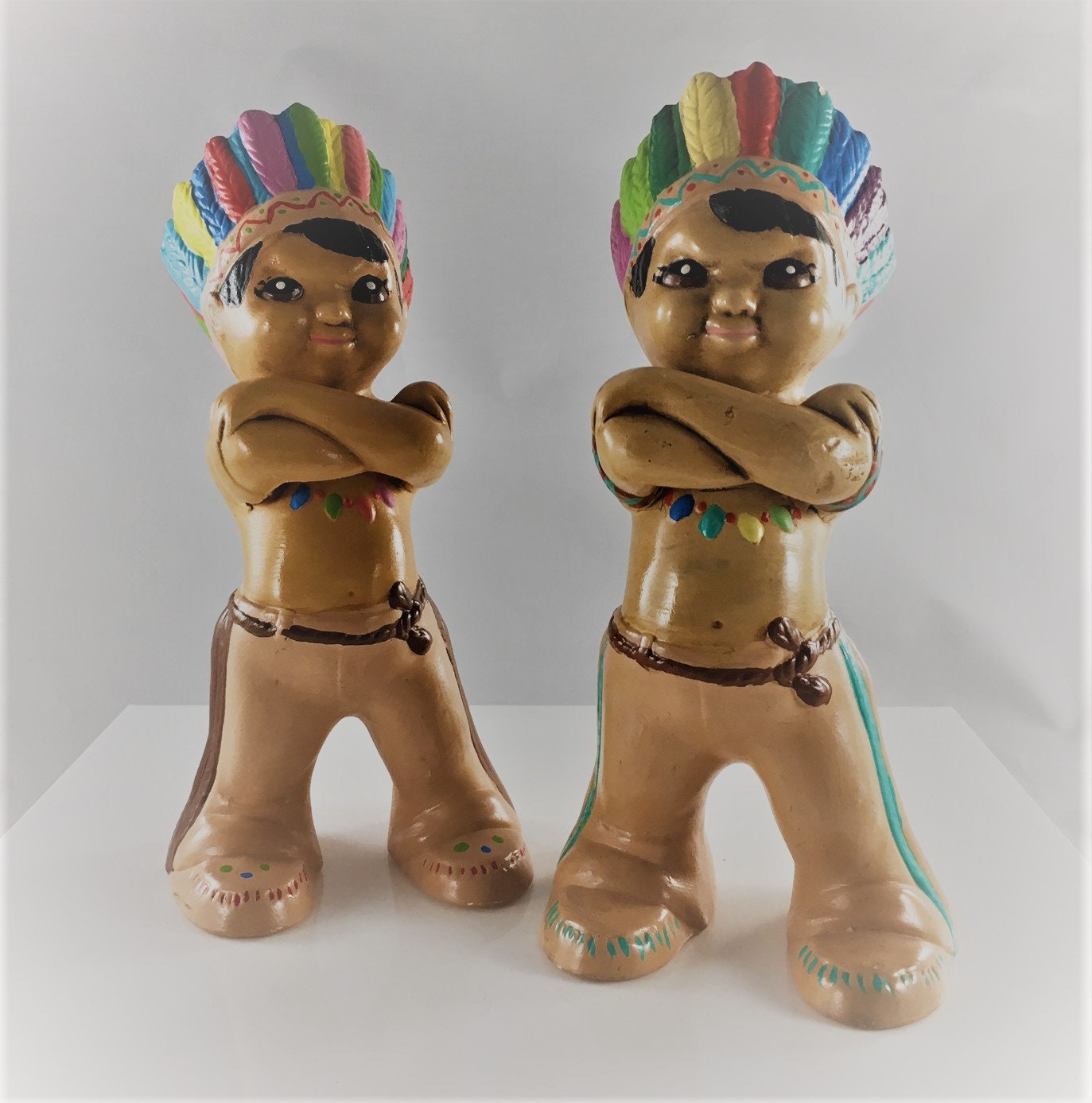 Vintage Ceramic Indian Figurines Set of Two Native American Statues