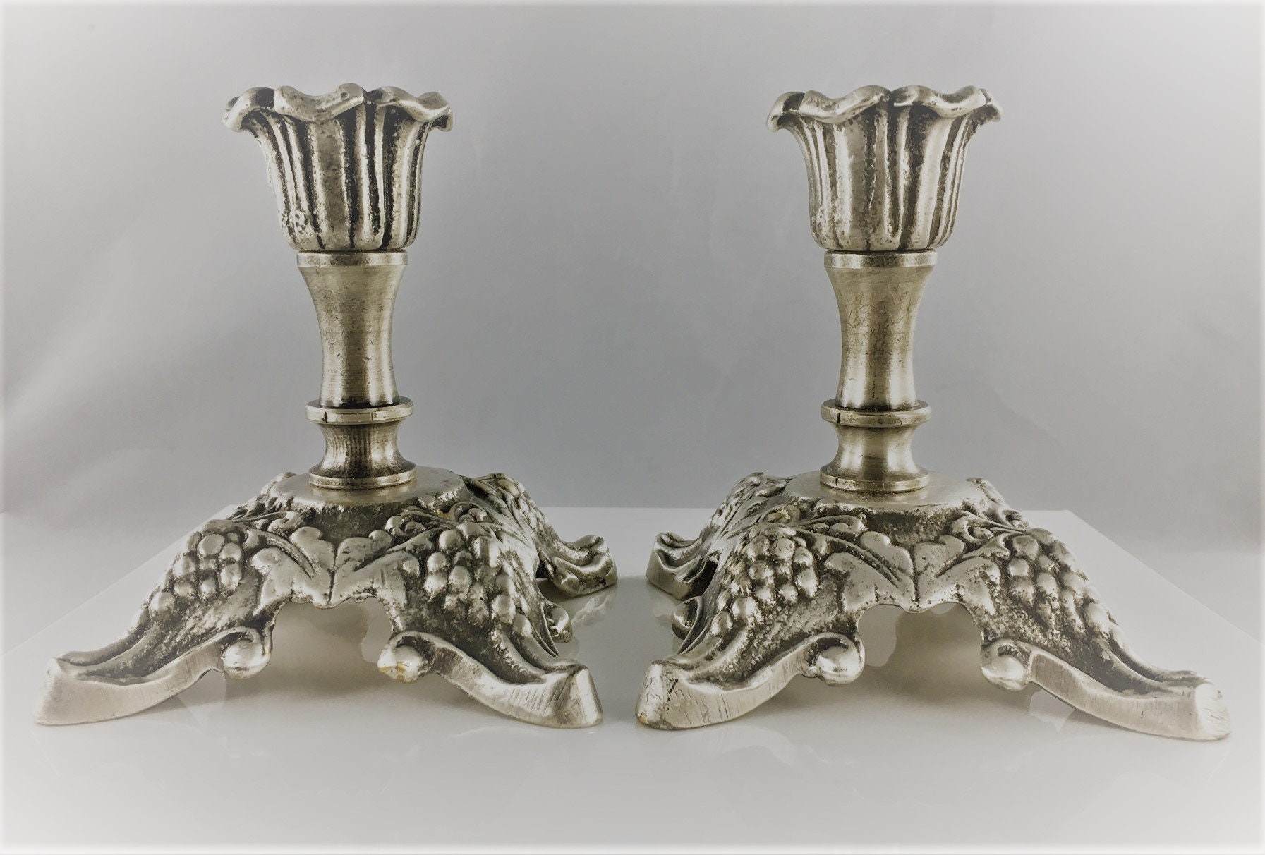 Set of 2 Solid Brass Candlestick Holders Chen Holon Israel Hand