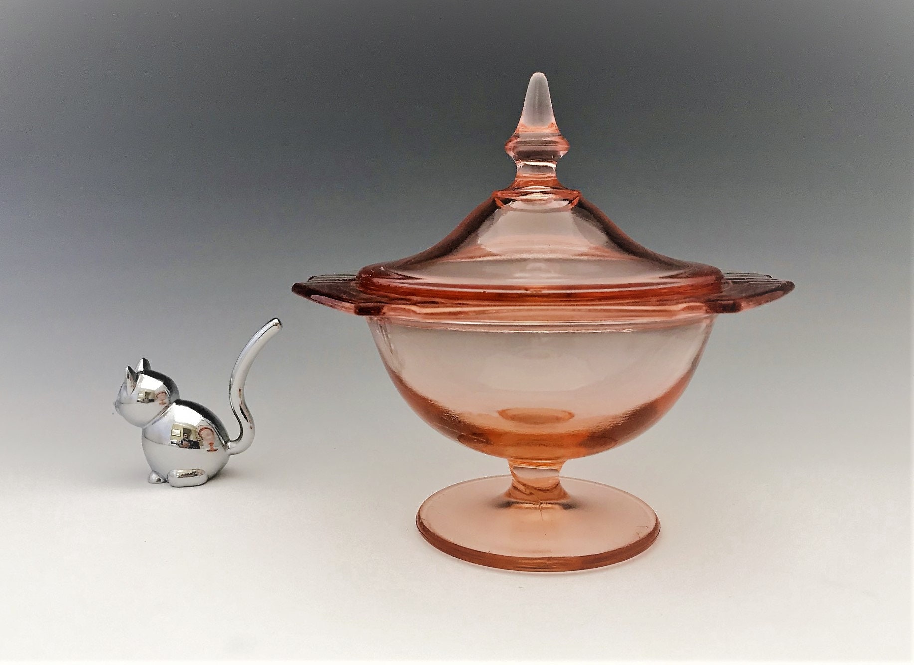 Pink Depression Glass Covered Candy Dish
