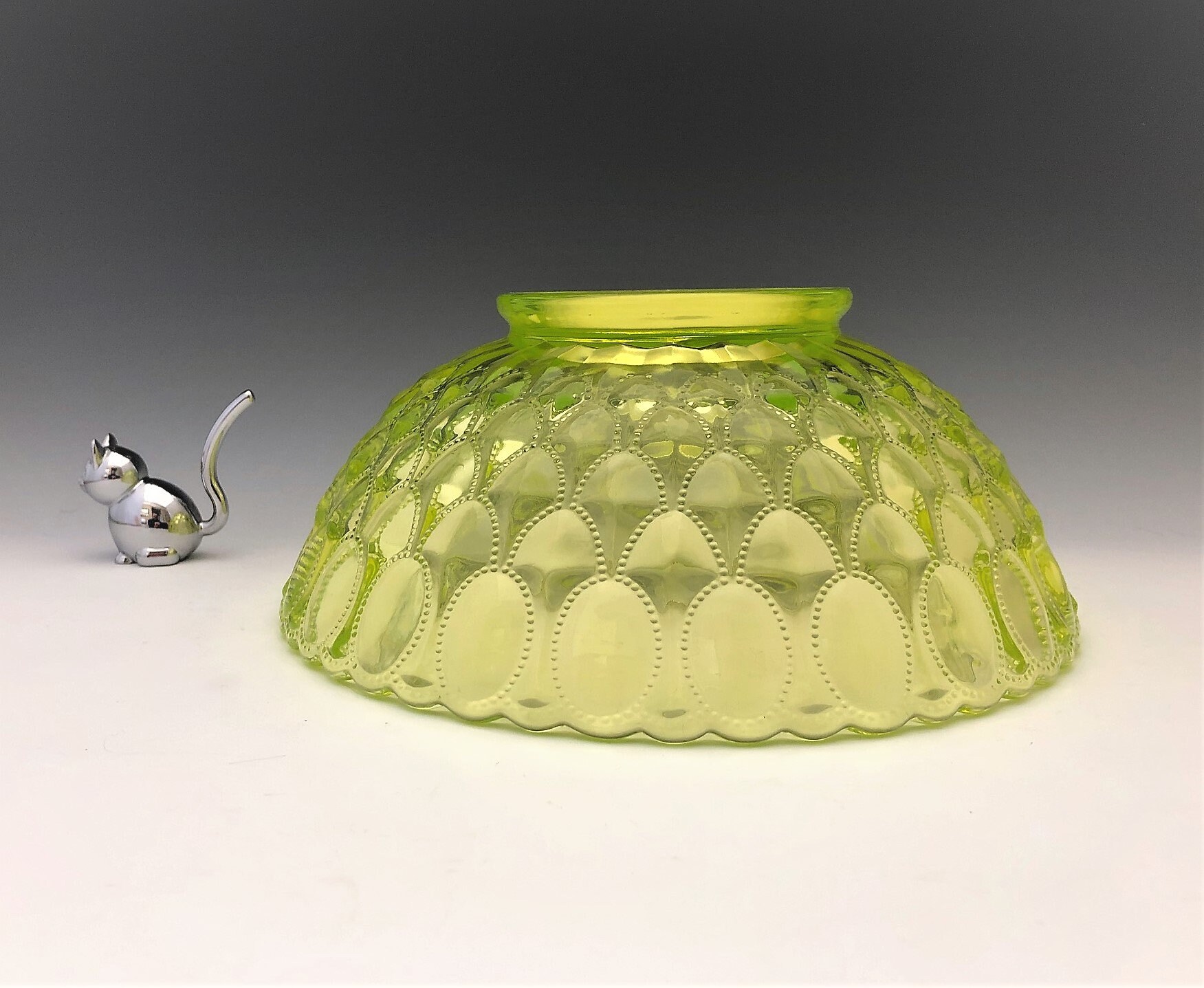 Mosser Vaseline Glass Bowl Elizabeth Pattern Beaded Oval Etsy