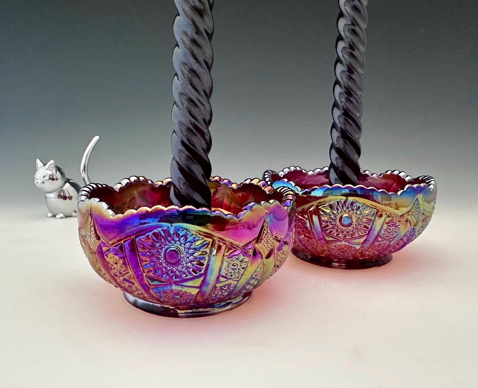 Ｂ＆Ｇ　花瓶 Indiana Glass No. 10426 Monarch Candleholders in Sunset Carnival