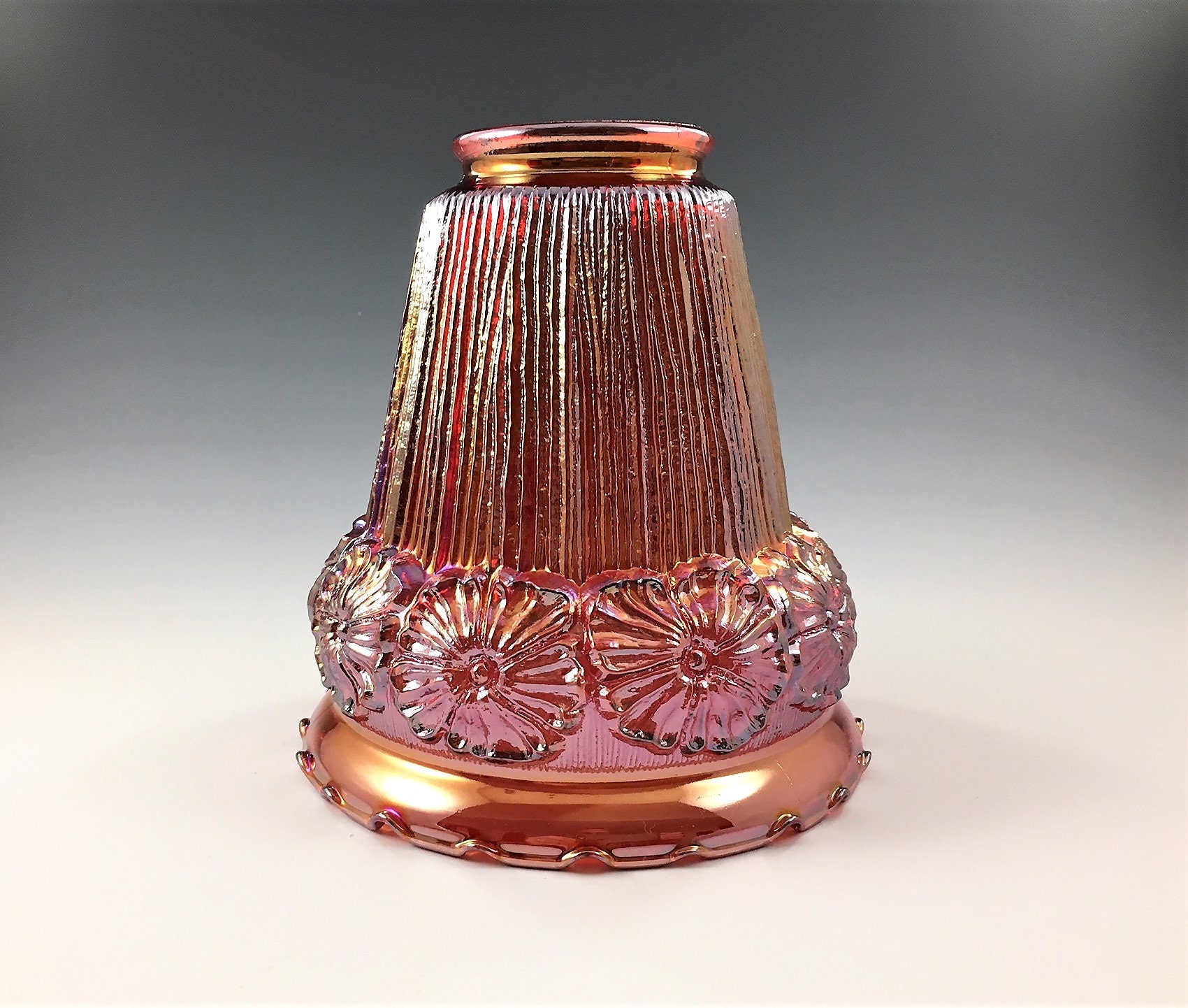 Vintage Iridescent Glass Shade Crescent Art Glass for LeVay Wild Rose Pattern Carnival