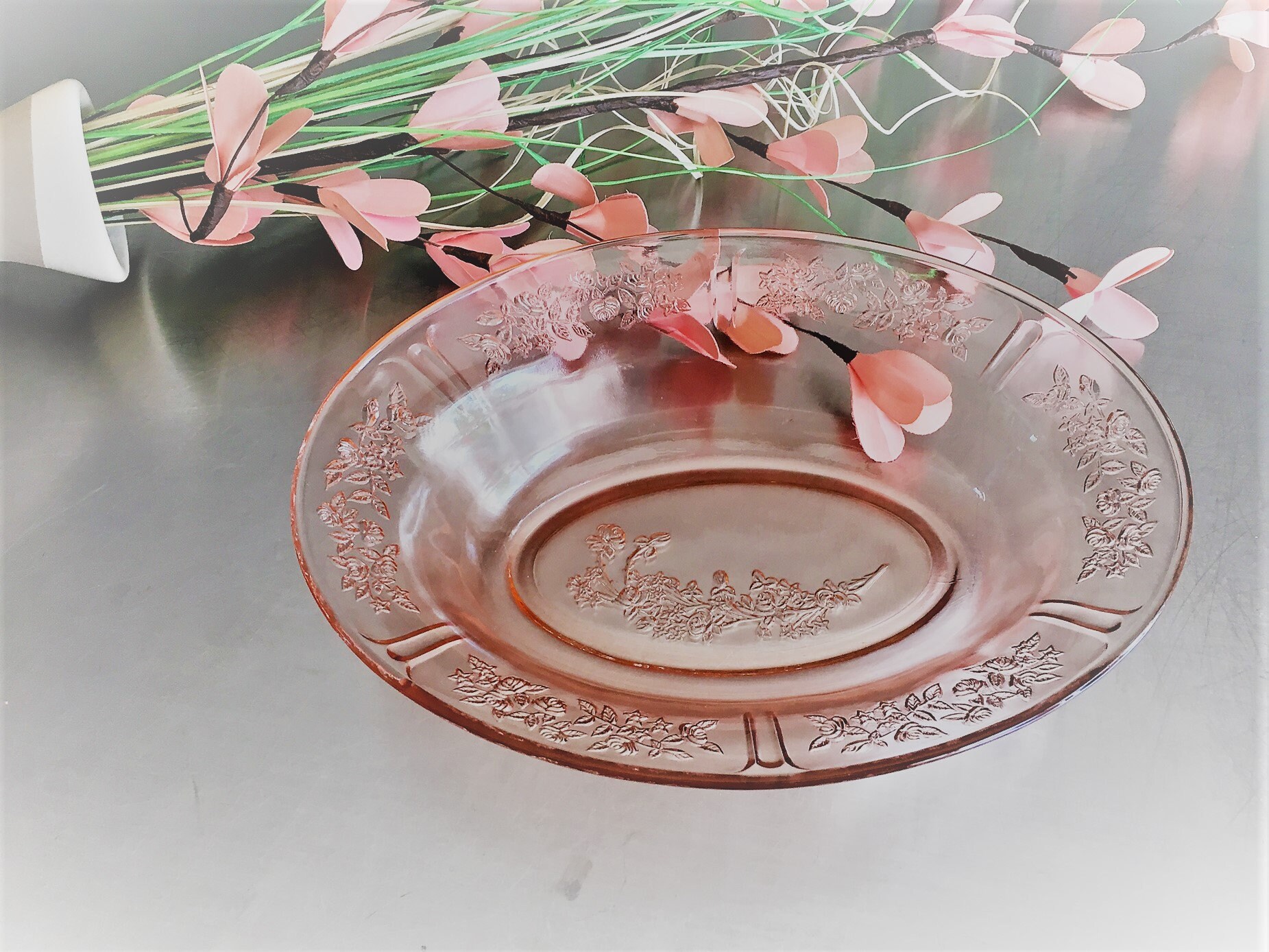 Pink Depression Glass - Federal Glass - Sharon or Cabbage Rose Pattern