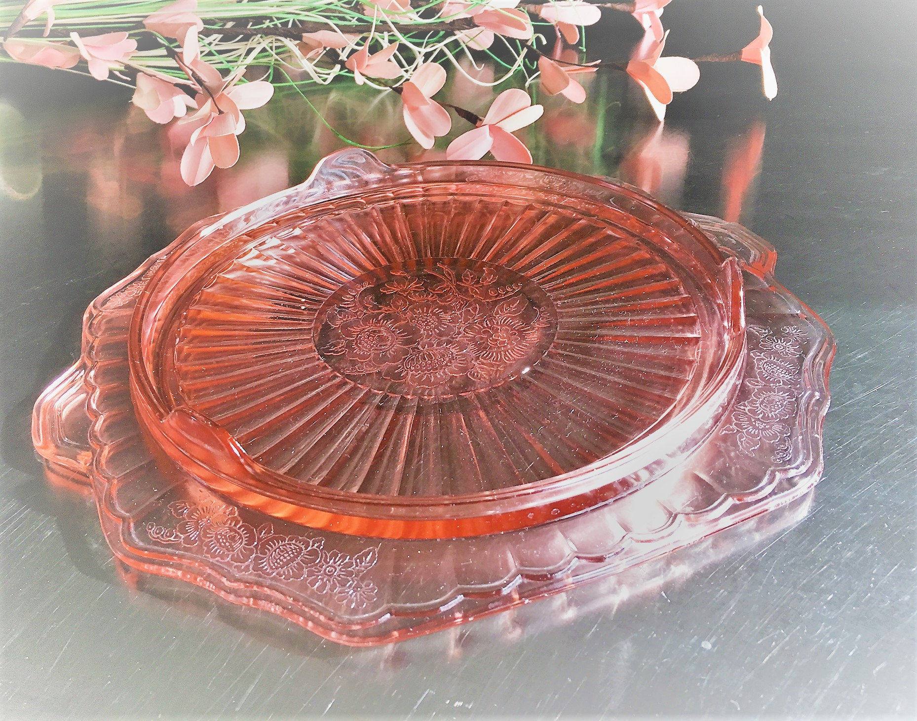 Pink Depression Glass Cake Plate Hocking Mayfair Pink