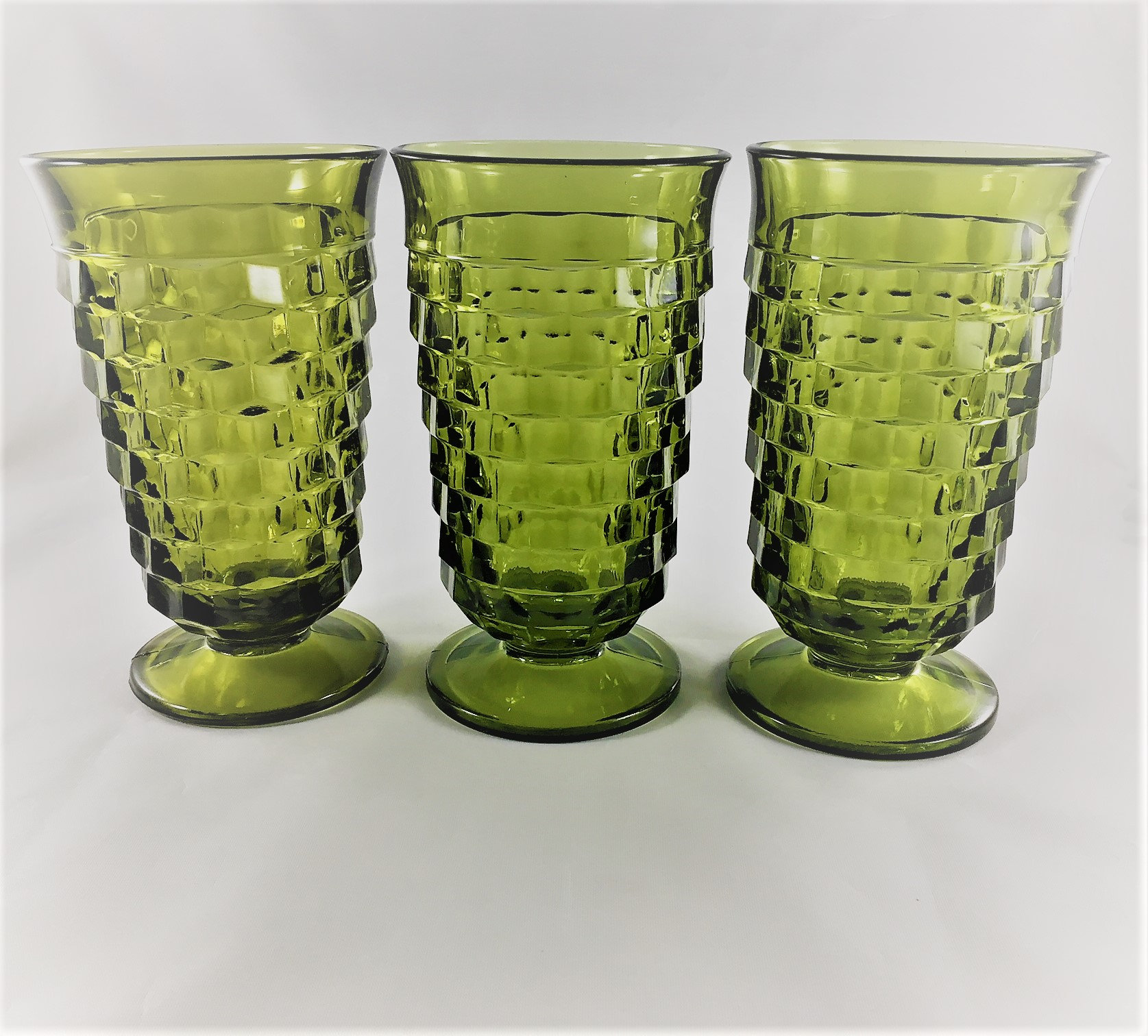 Set of 3 Vintage Iced Tea Glasses Colony Glass Whitehall Green