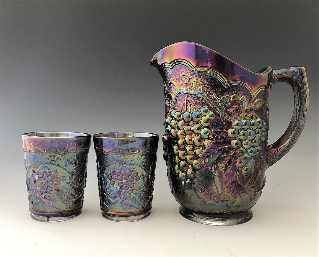 Imperial Glass Grape Pattern - Peacock Carnival Water Set