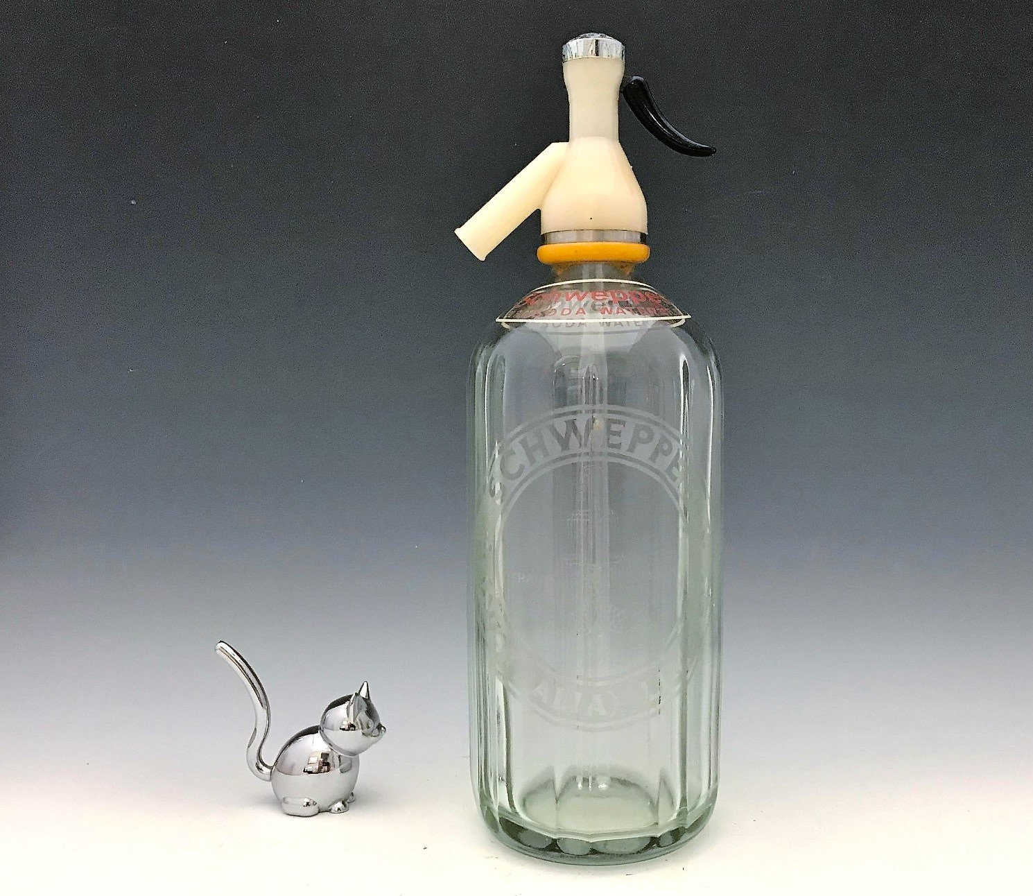 Vintage Schweppes Soda Water Bottle Bakelite Topper Seltzer Bottle
