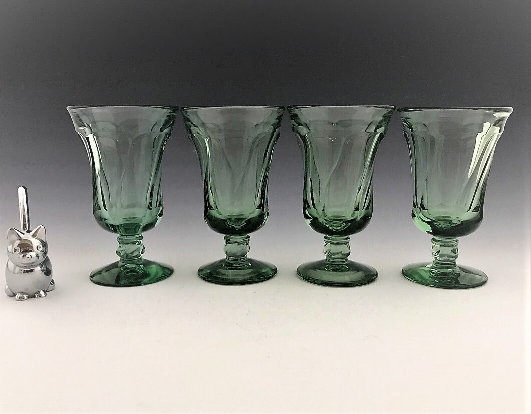 Set of 4 Vintage Fostoria Glasses Jamestown Green 4 Ounce Juice Glasses