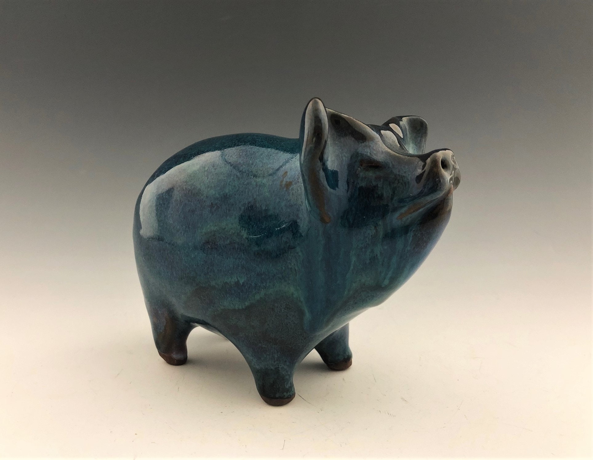 blue living room ceramic pig