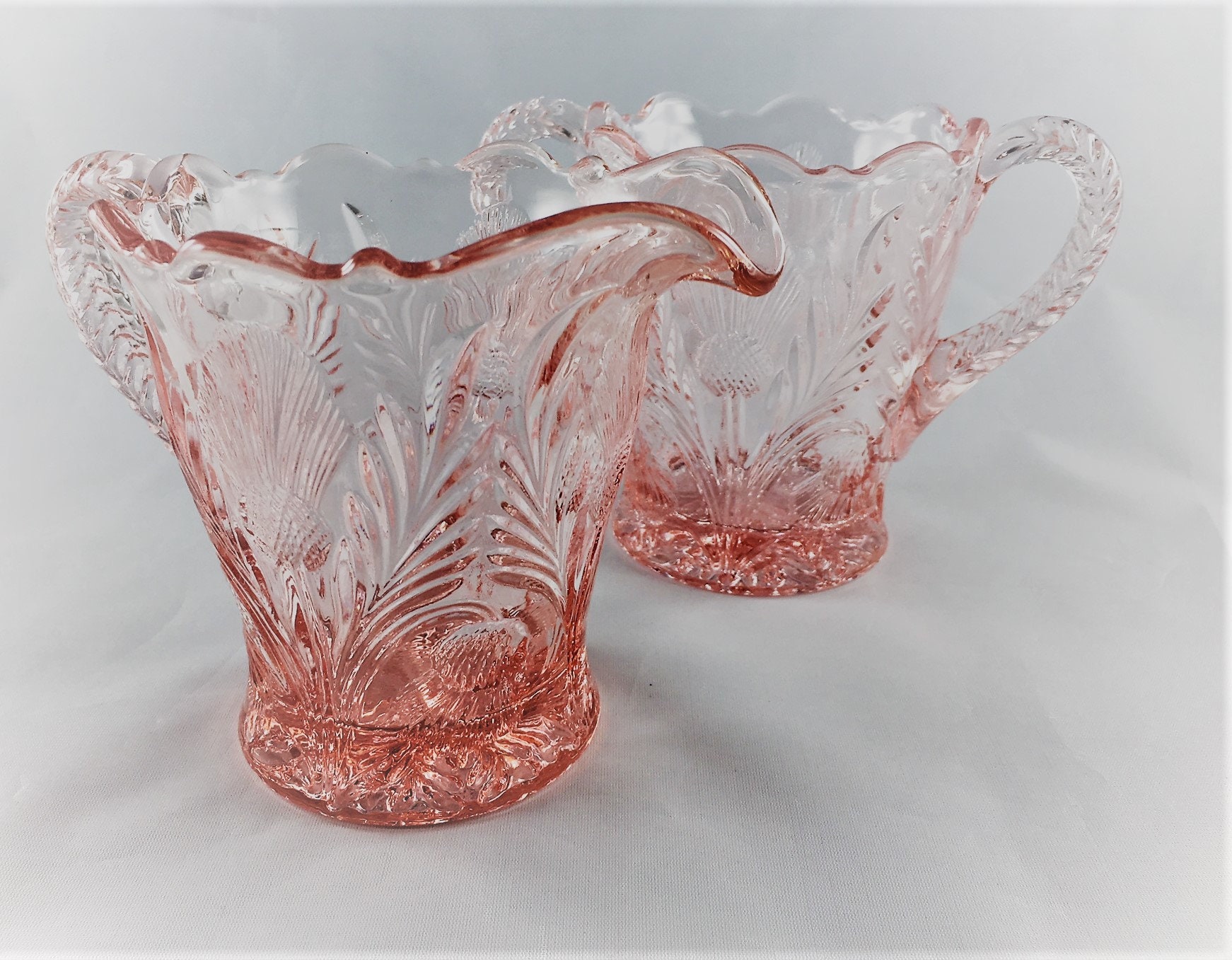 Vintage Pink Glass Breakfast Set Mosser Glass Inverted Thistle