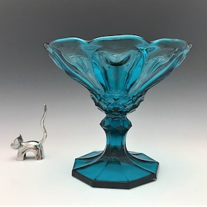 L.E. Smith Dominion Pattern Compote in Colonial Blue - Hard to Find
