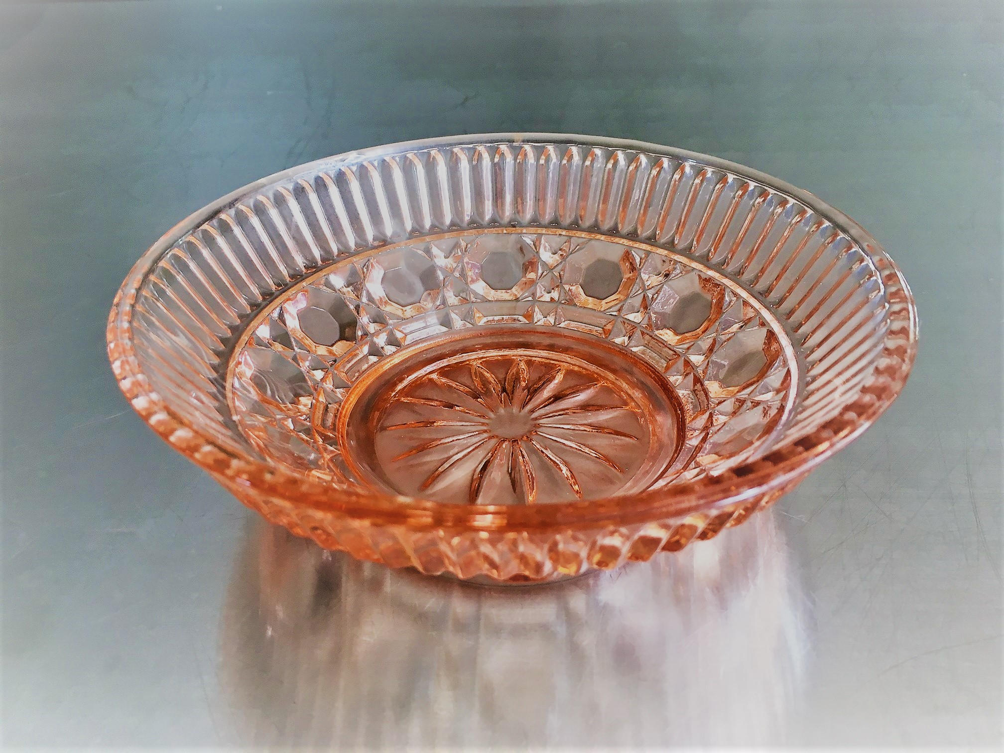 Three Piece Collection Pink Federal Glass Windsor Button Cane Pattern