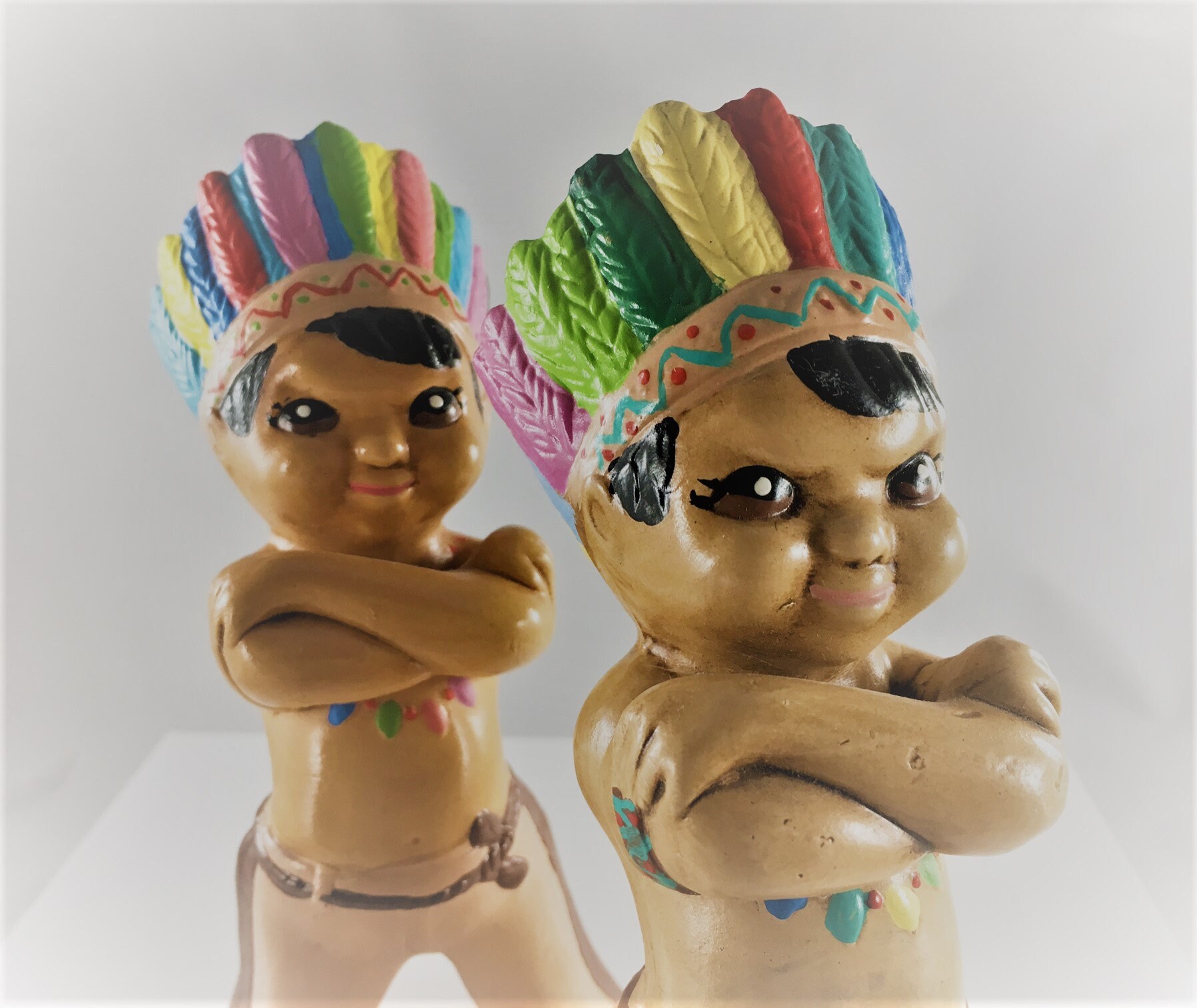 Vintage Ceramic Indian Figurines Set of Two Native American Statues