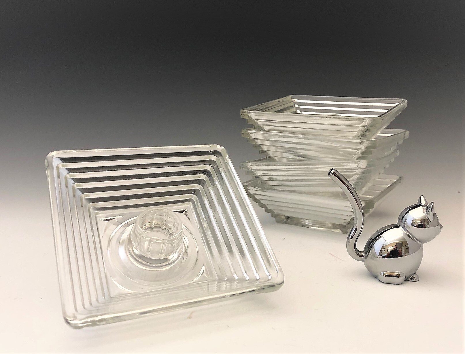 Hocking Glass Manhattan Pattern Set of 5 Candlestick Holders