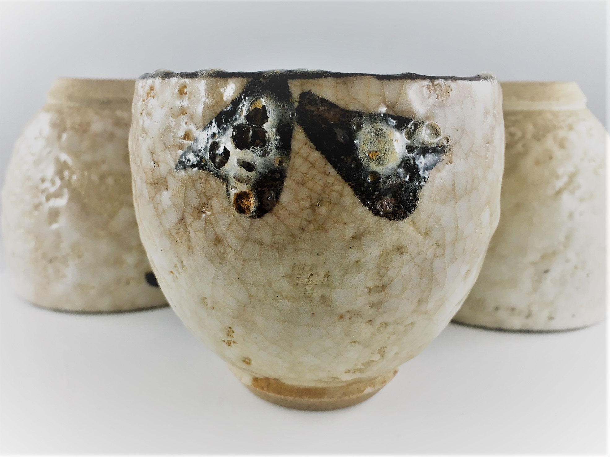 Three Vintage Japanese Saki Cups Ceramic Wine Cups or Tea Cups from Japan