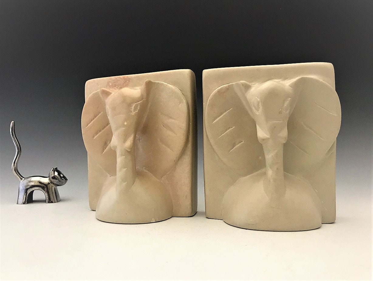 Set of 2 Stone Bookends Elephant Bookends Soapstone Bookends