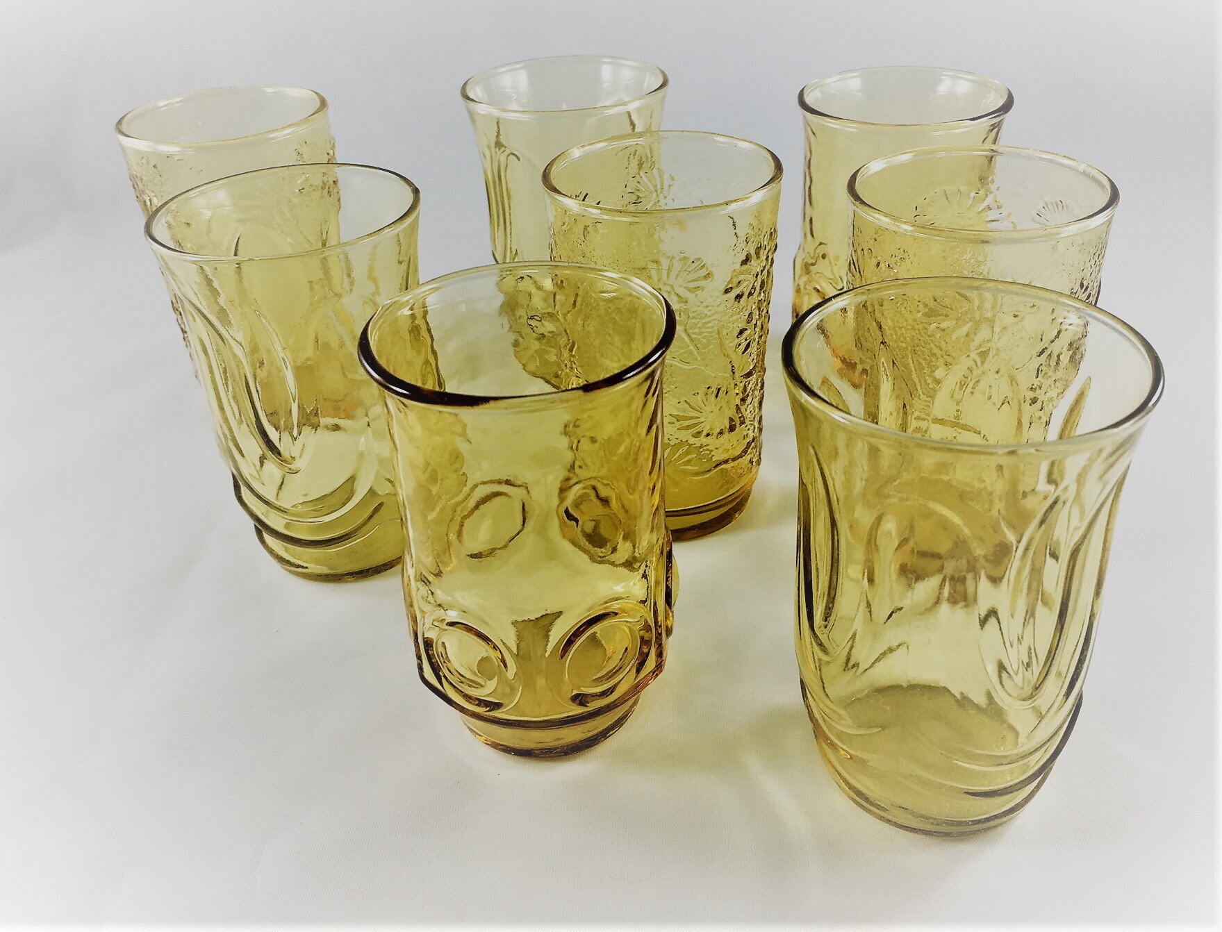 Vintage Collection of 8 Assorted Amber Juice Glasses