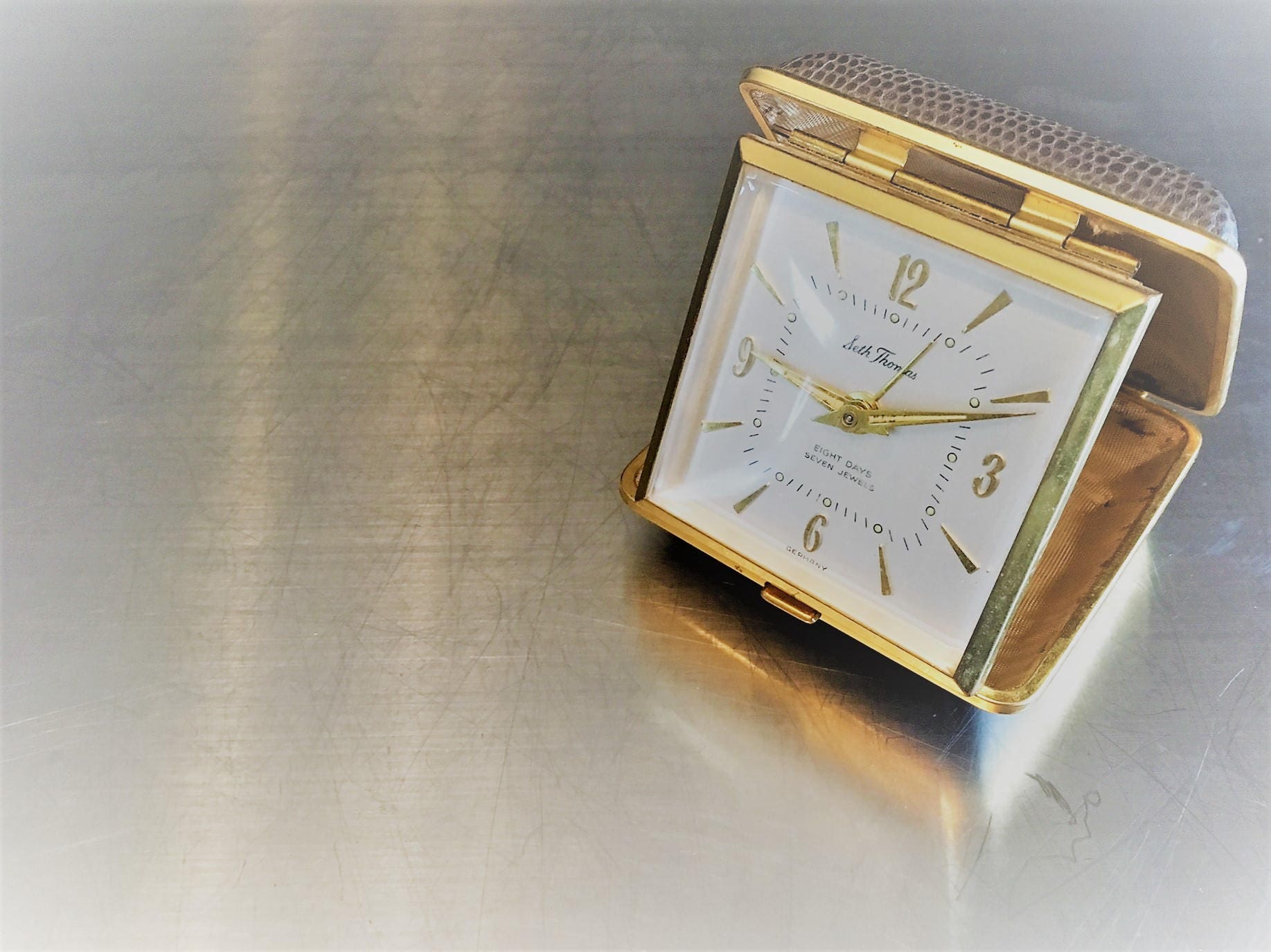 Vintage Seth Thomas Travel Alarm Clock Eight Days Seven Jewels Made