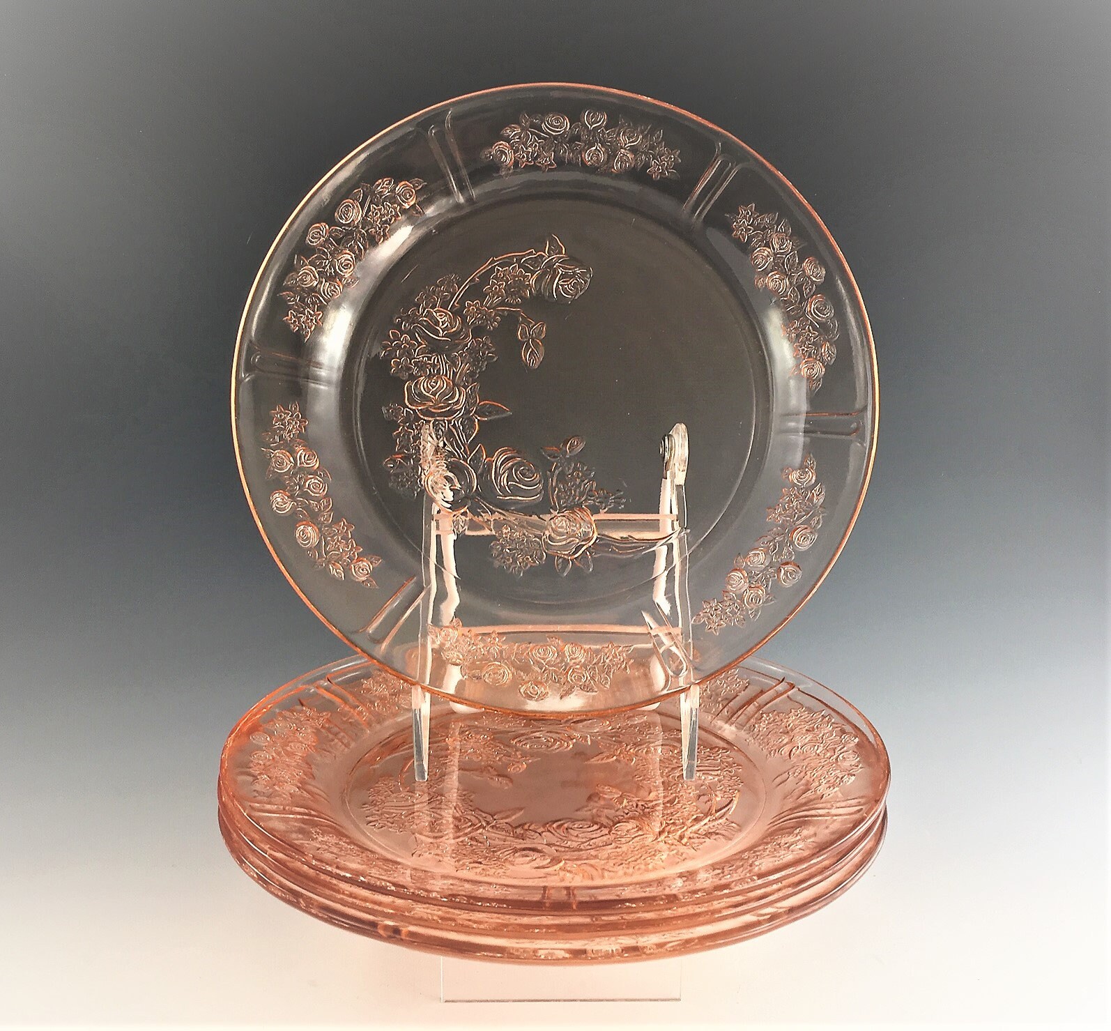 Set of 4 Pink Depression Glass Plates Federal Glass Sharon or