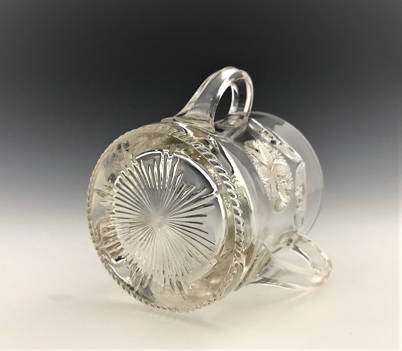 EAPG Spooner Unique ThreeHandled Glass in Unidentified Pattern