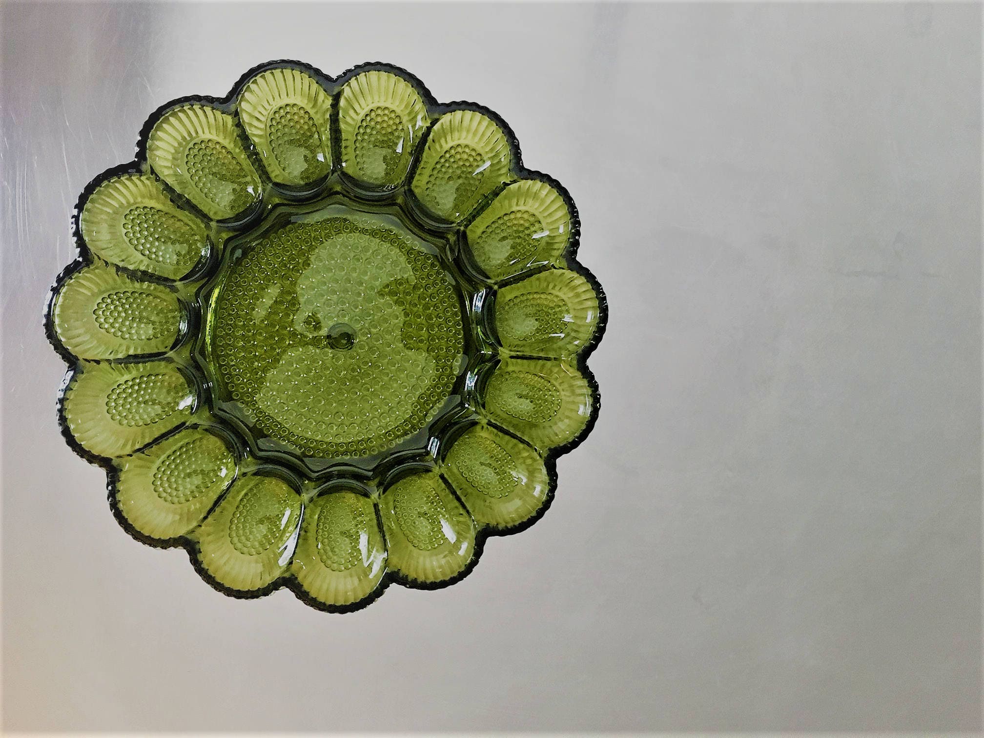 Vintage Green Indiana Glass Deviled Egg Plate Thanksgiving Holiday