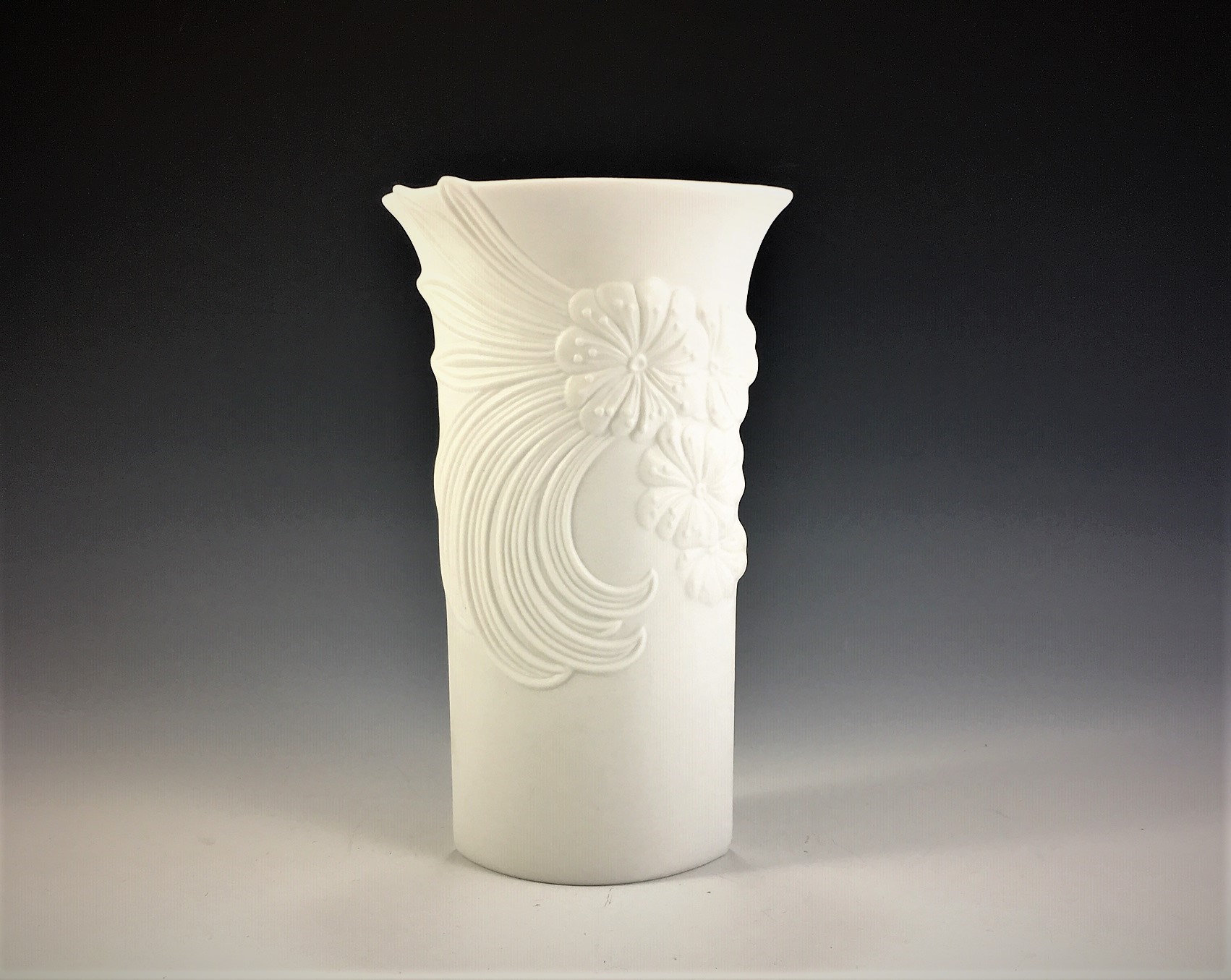 Vintage Kaiser White Bisque Porcelain Vase Floral Poppy Pattern