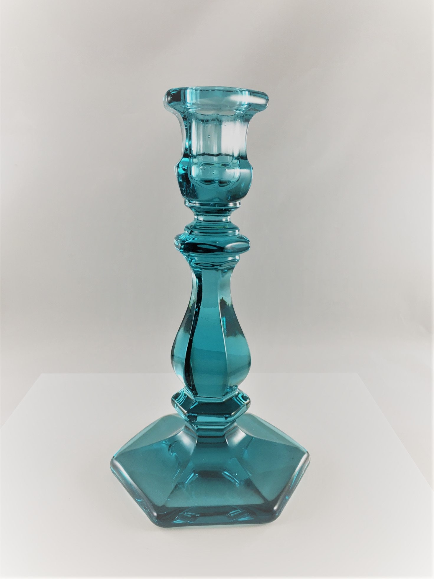 Vintage Blue Glass Candlestick Blue Candle Holder Fancy Dark Chaser