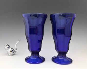 Anchor Hocking Cobalt Blue Soda Fountain Glasses - Set of Two Ice Cream Soda Glass - Fountainware