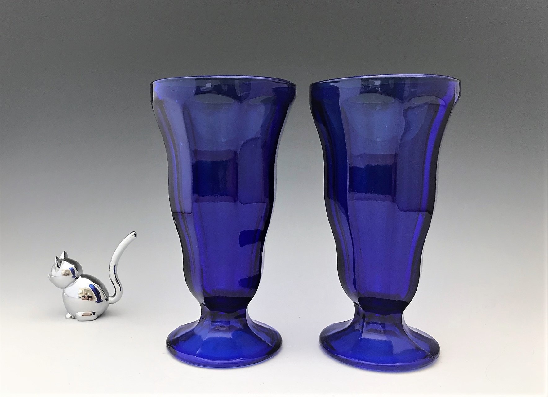 Anchor Hocking Cobalt Blue Soda Fountain Glasses Set of Two Ice Cream