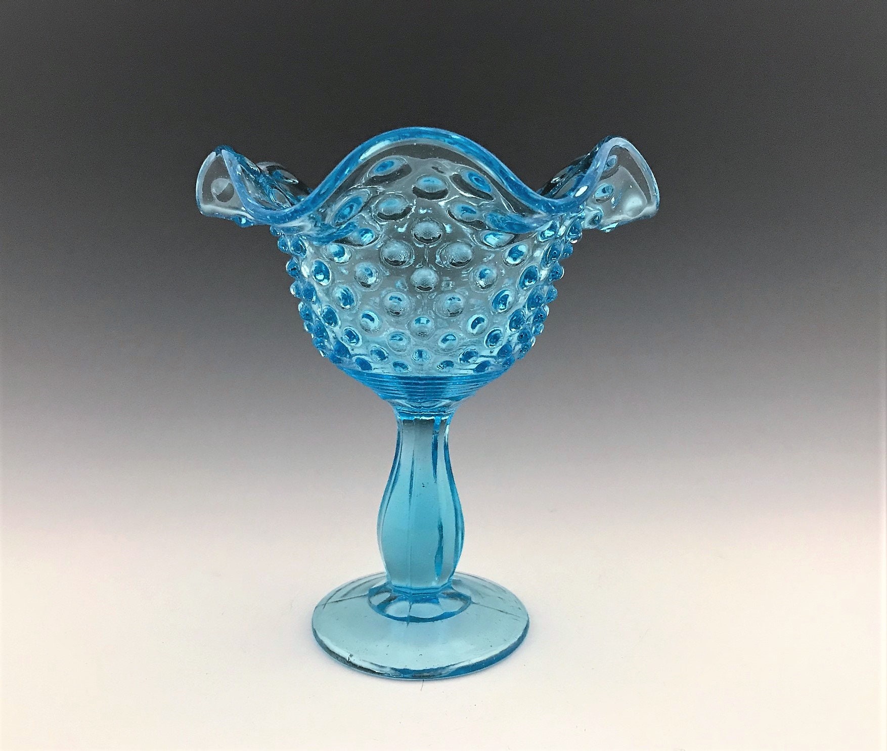 Fenton Aqua Blue Hobnail Compote Light Blue Glass Comport