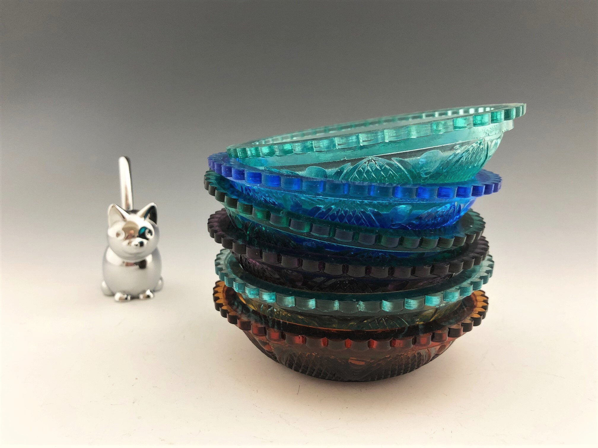 Collection of 6 Colorful Glass Nut or Sauce Bowls