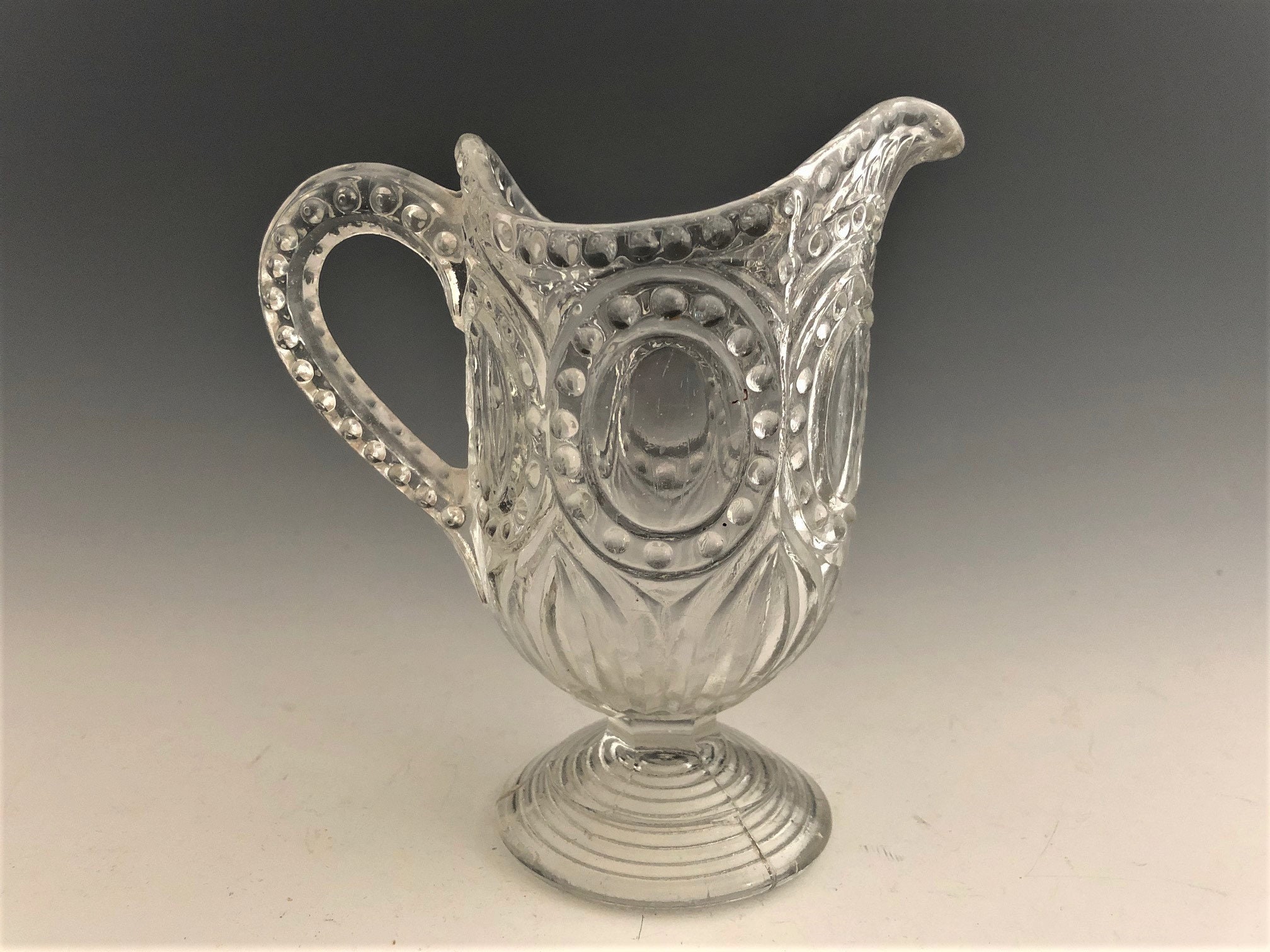 Victorian Era Pressed Glass Creamer English Glass Creamer Bead and