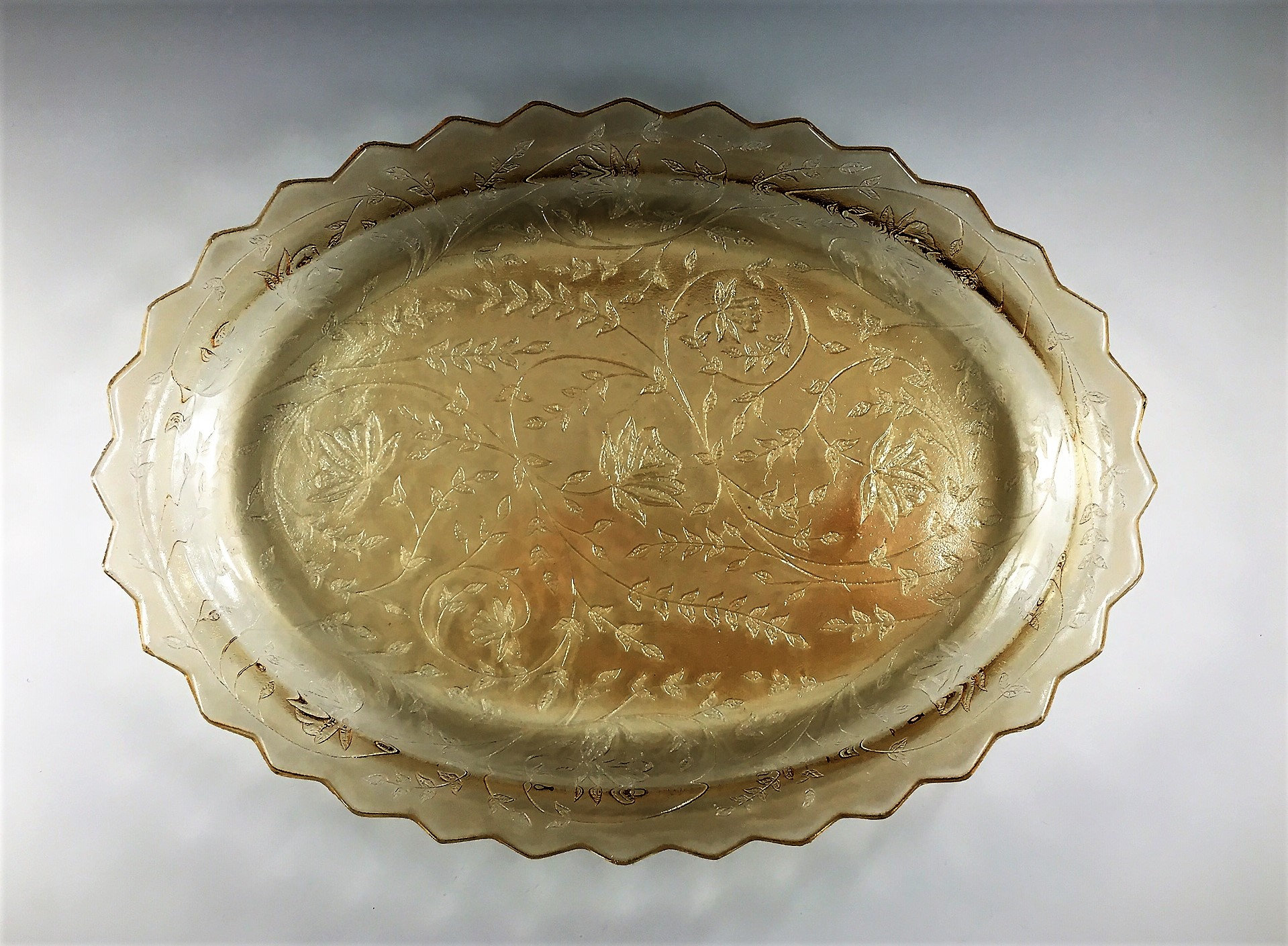 Vintage Glass Oval Platter Louisa Iridescent Pattern