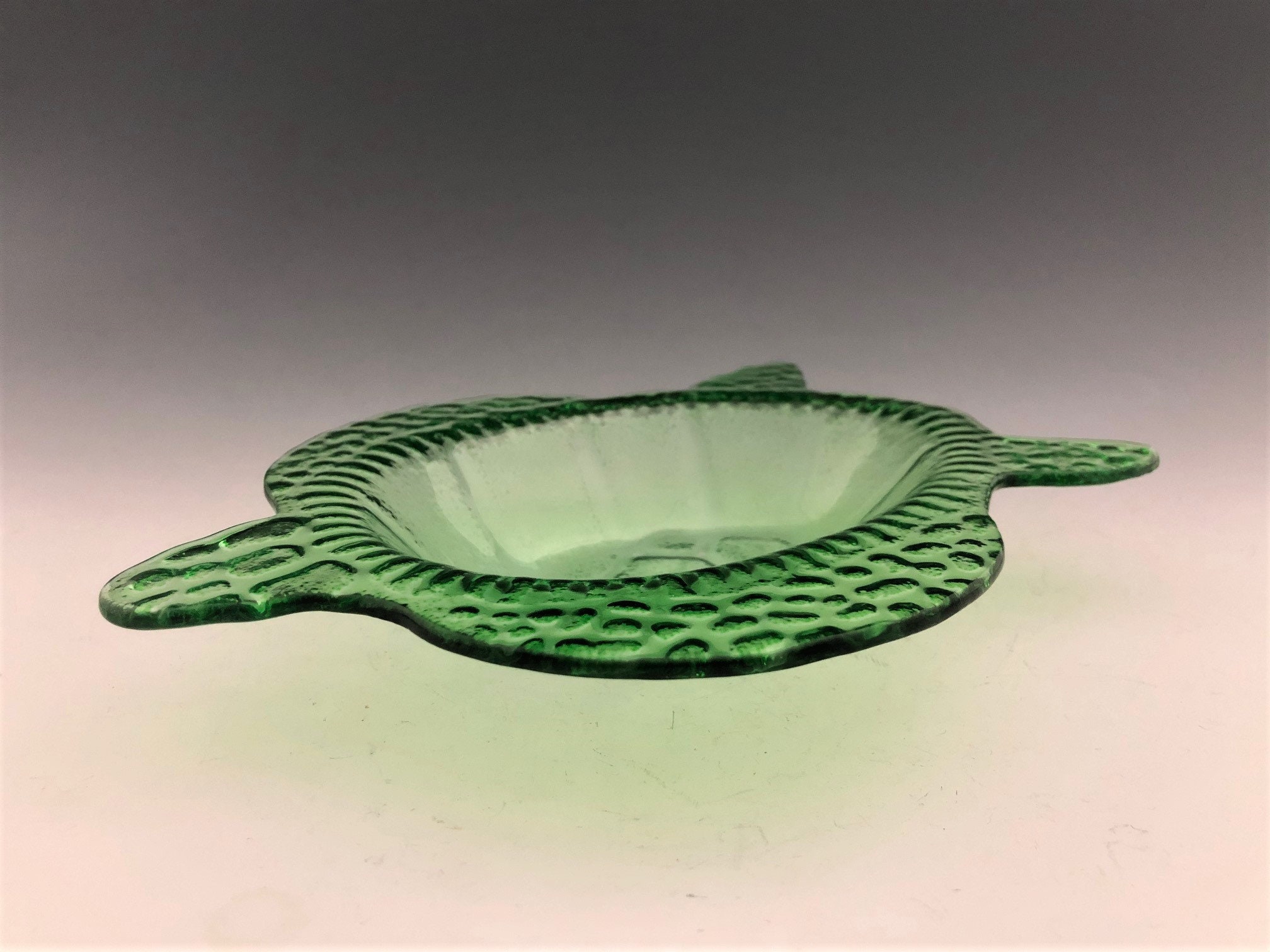 Green Glass Turtle Bowl Sea Turtle Trinket Bowl