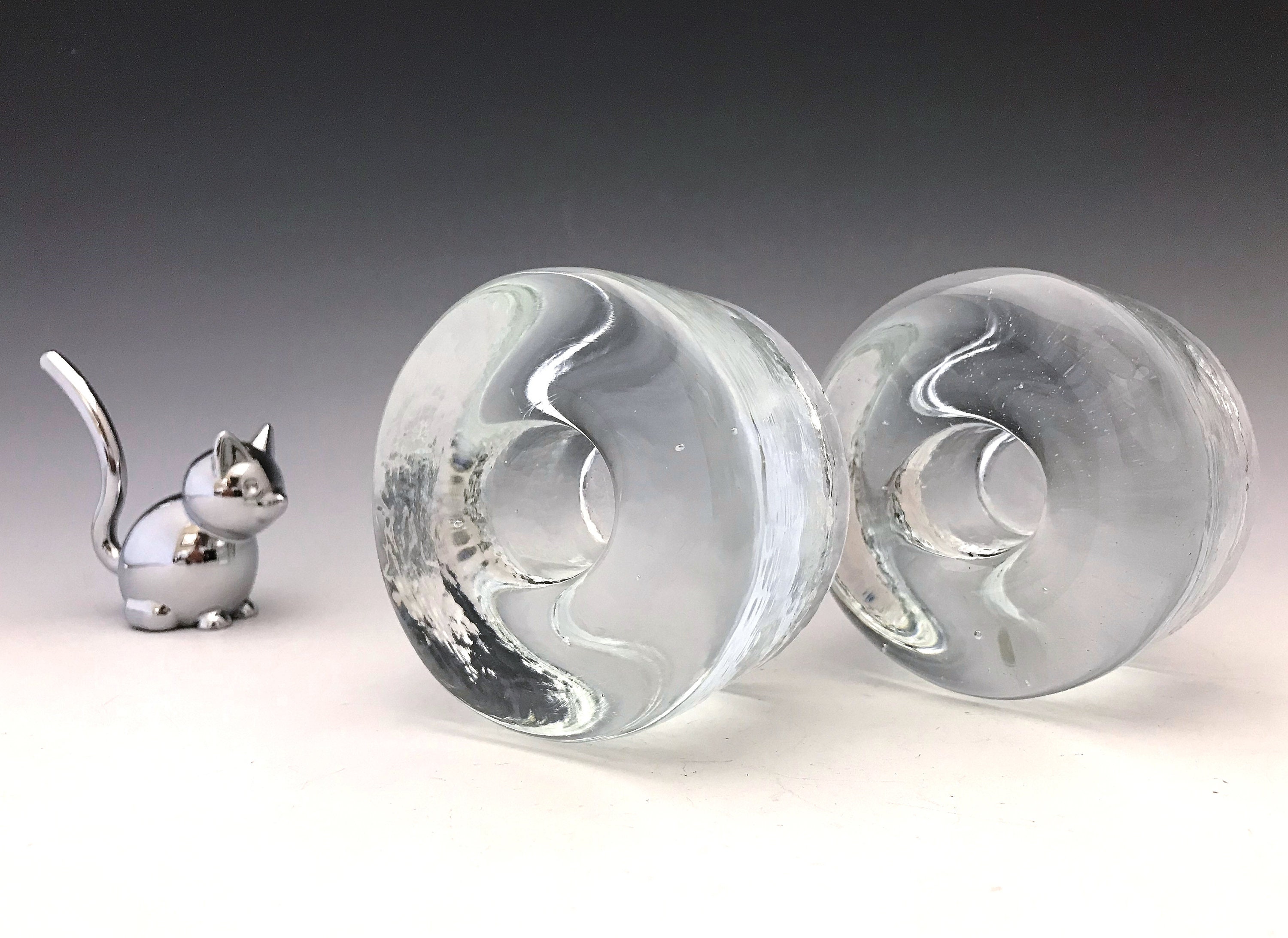 Set of 2 Blenko No. 990A Candleblocks Clear Glass Candle Holders