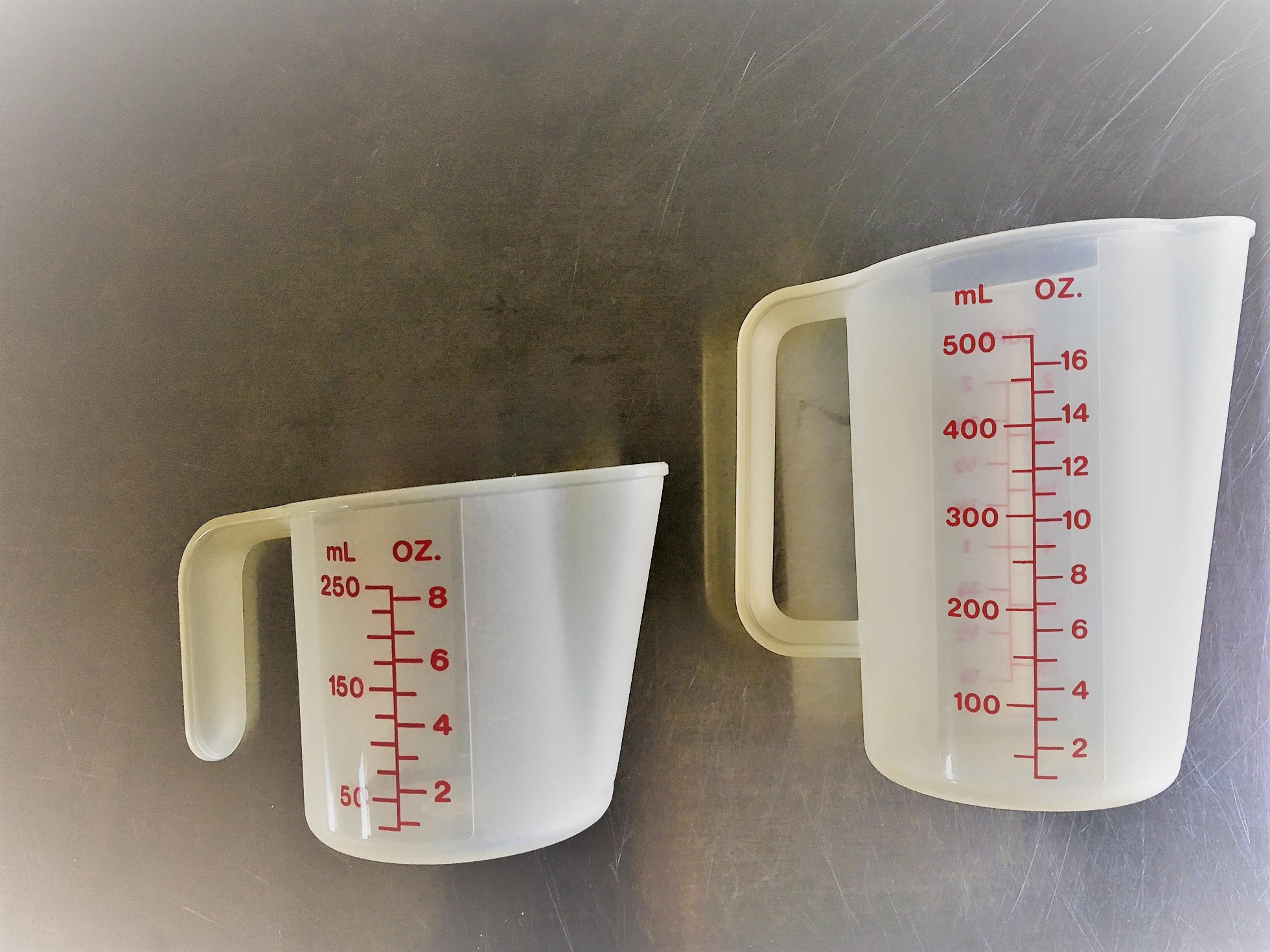 Two Vintage Tupperware Nesting/Stacking Measuring Cups 1 CUP and 2 CUP Sizes Red Markings