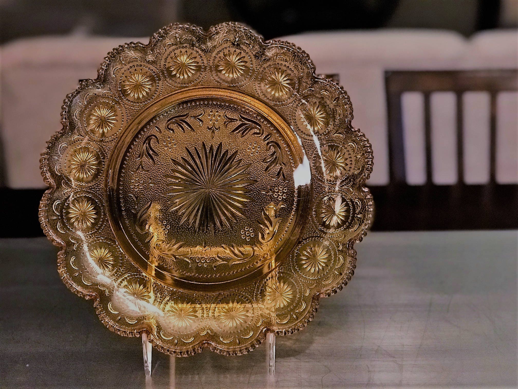 Vintage Amber Serving Dish Indiana or Tiara Glass 10 Inch