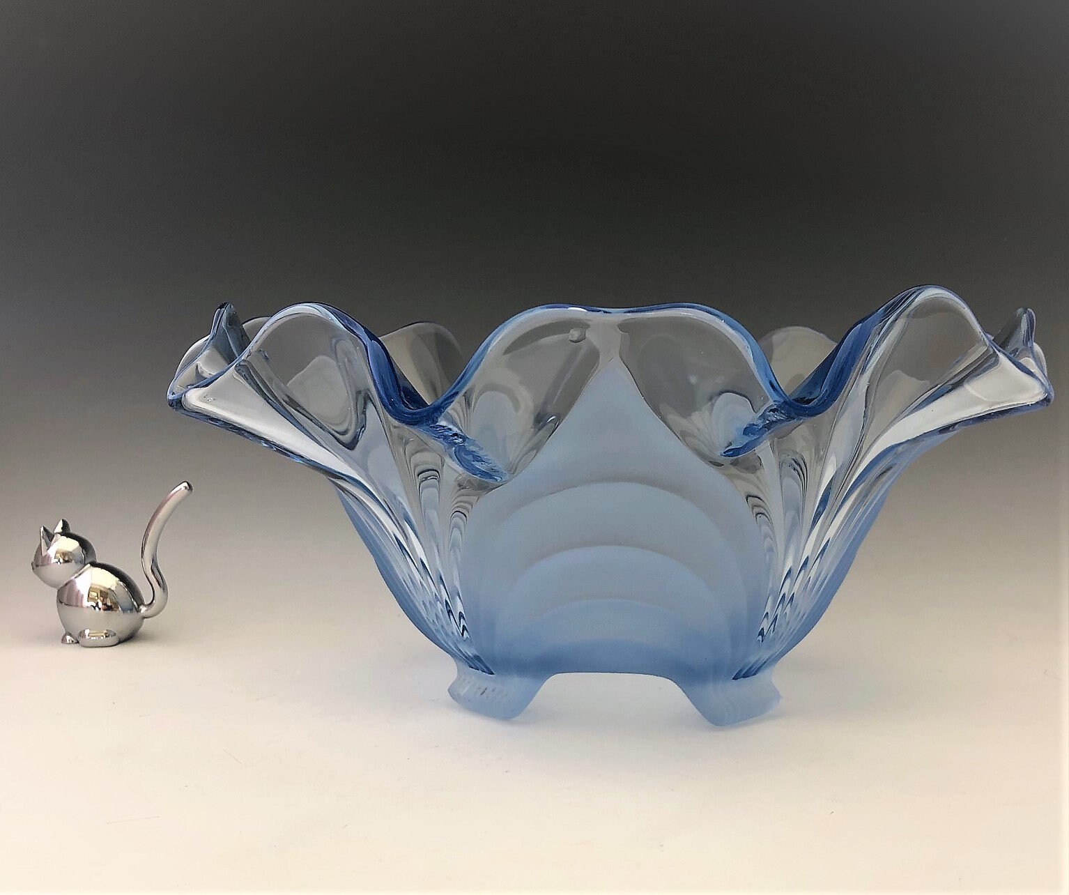 Cambridge Glass Caprice Pattern Alpine Blue 61 4Toed Footed Bowl Elegant Depression Era