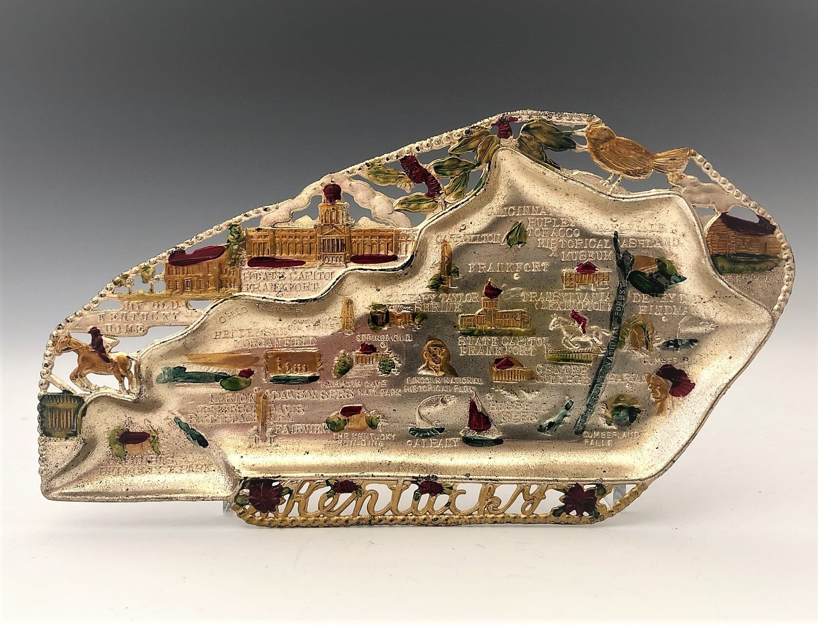 Collection of 6 State Tourist Ashtrays 1950's Metal Souvenir Ashtrays