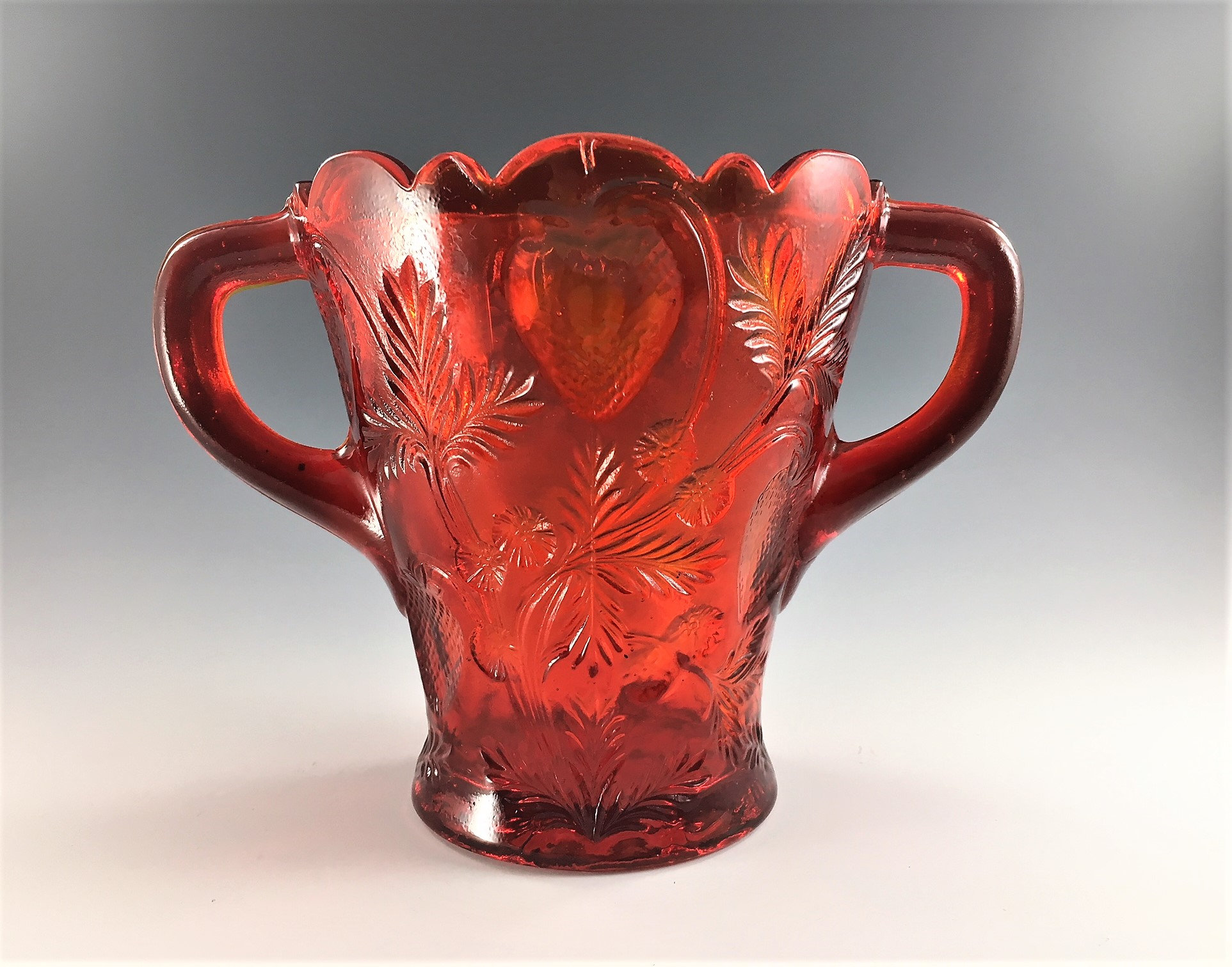 Mosser Inverted Strawberry Sugar Bowl Red Glass Handled Sugar Bowl