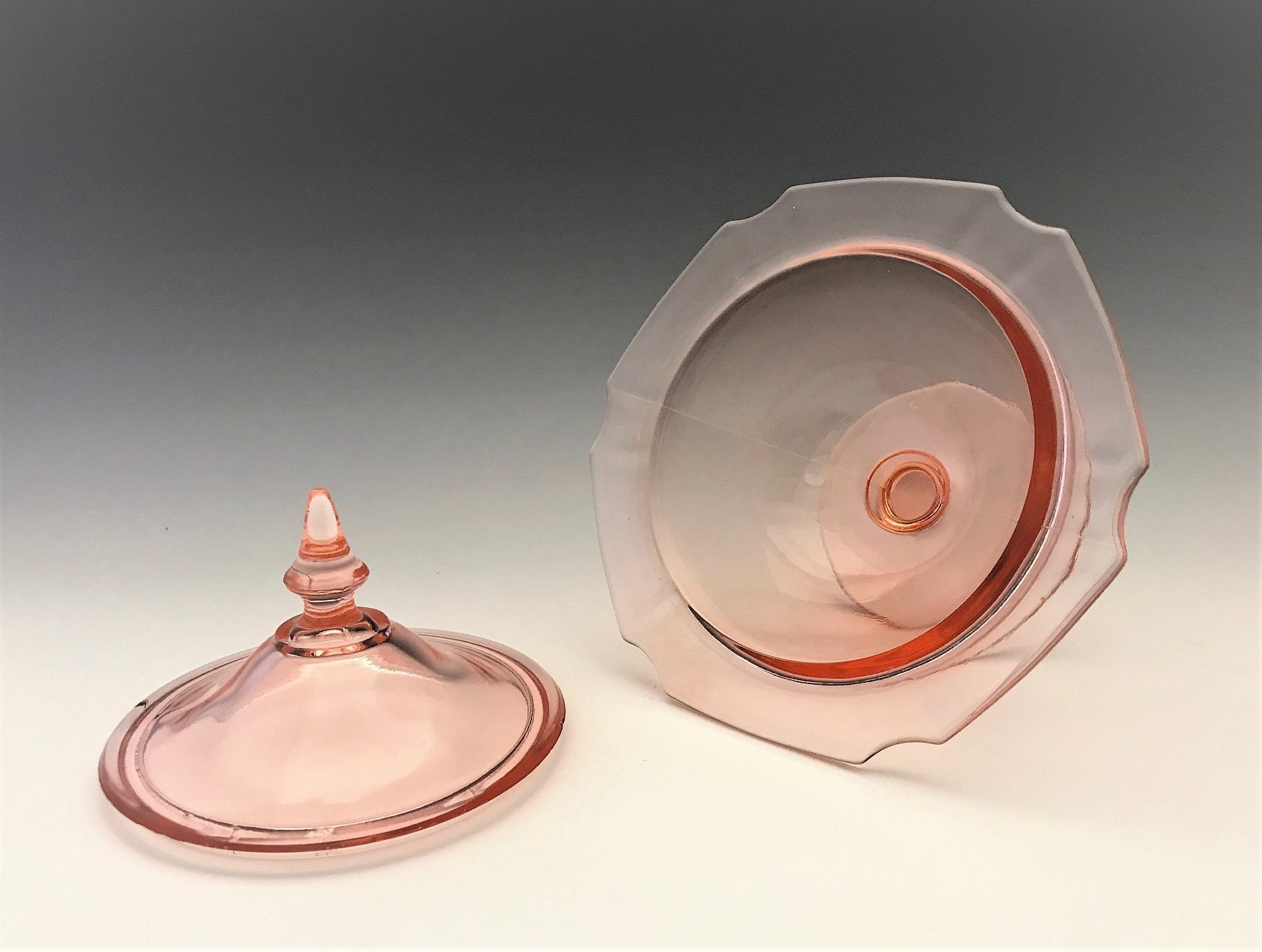 Pink Depression Glass Covered Candy Dish